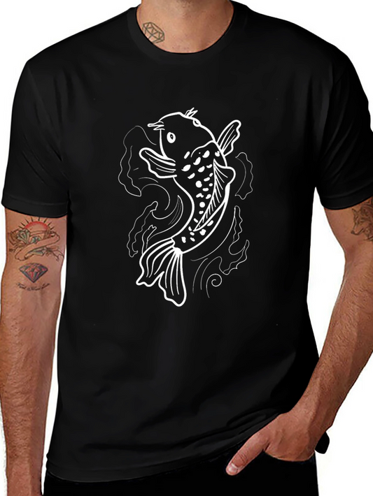 Koi Fish Graphic Tee - Black Cotton T-Shirt
