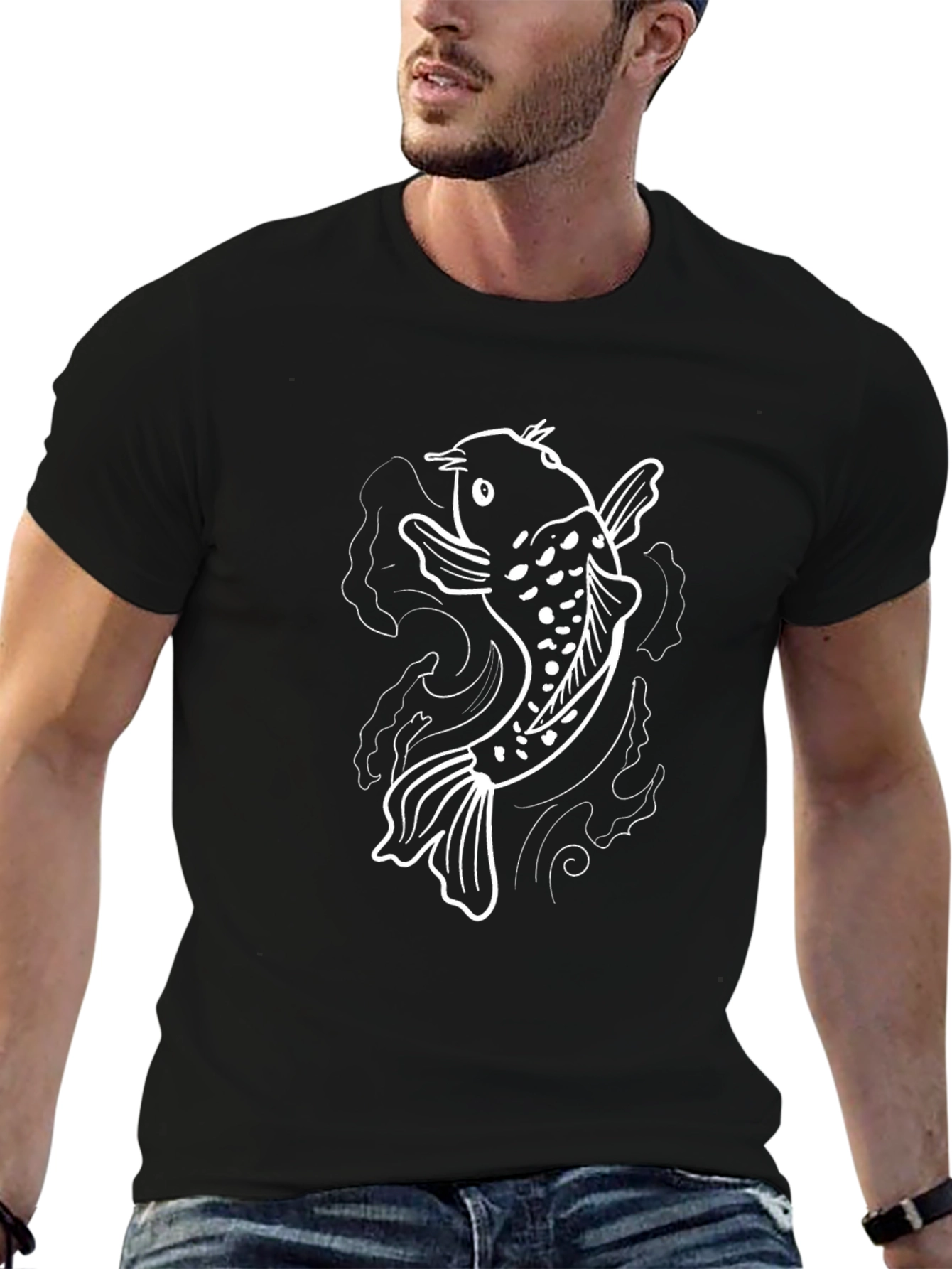Koi Fish Graphic Tee - Black Cotton T-Shirt