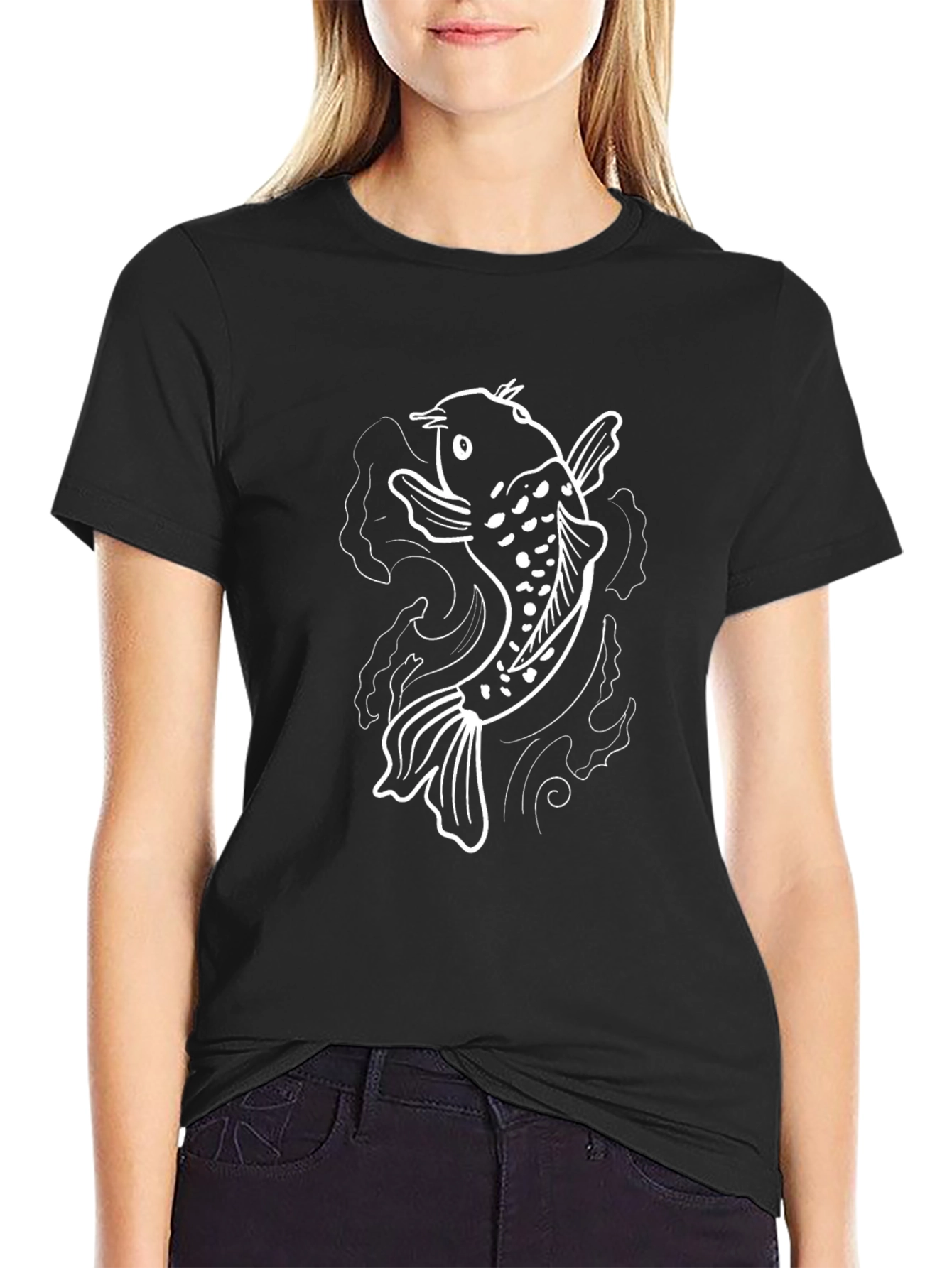 Koi Fish Graphic Tee - Black Cotton T-Shirt