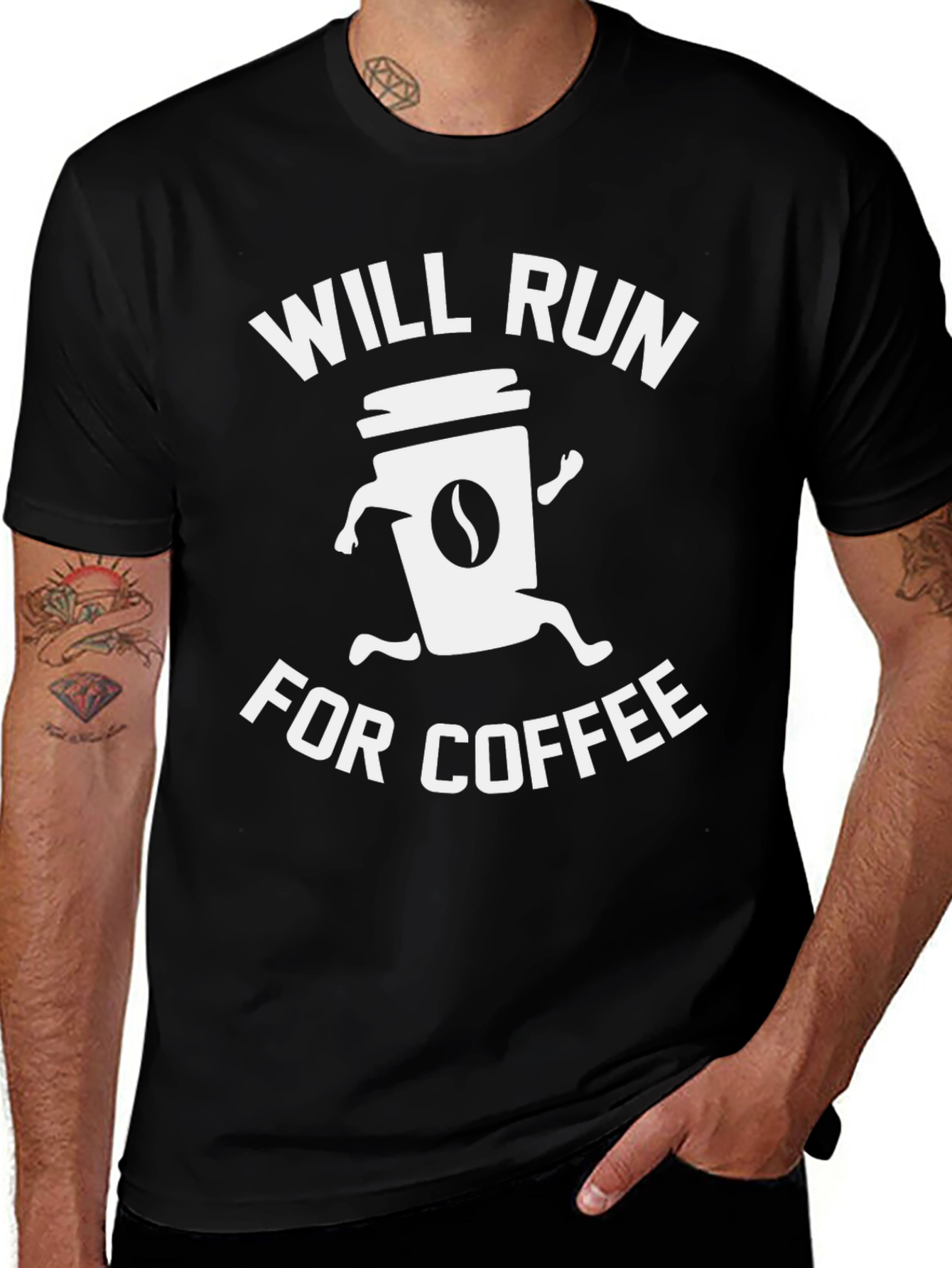 Will Run For Coffee Black Graphic Tee