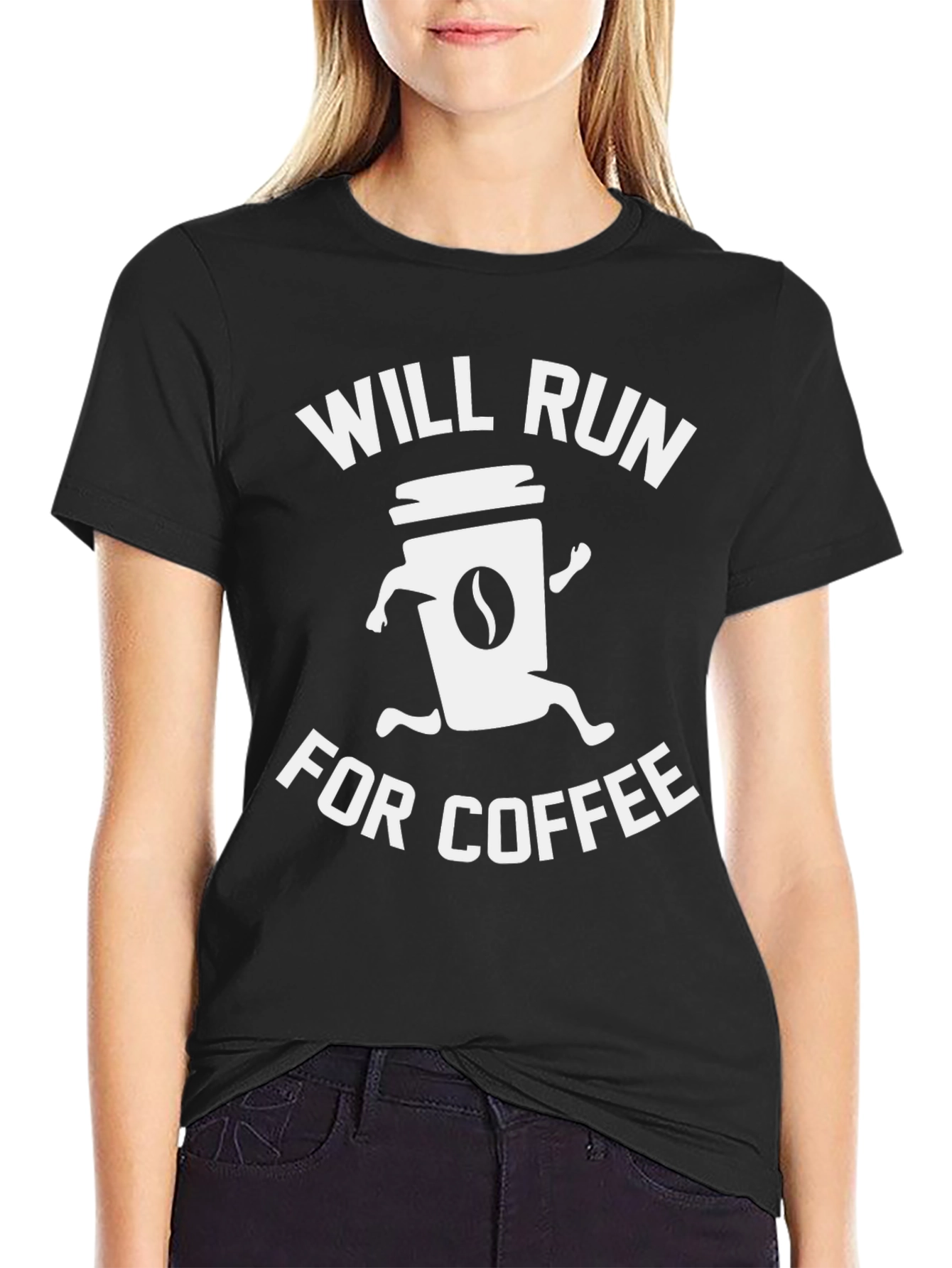 Will Run For Coffee Black Graphic Tee