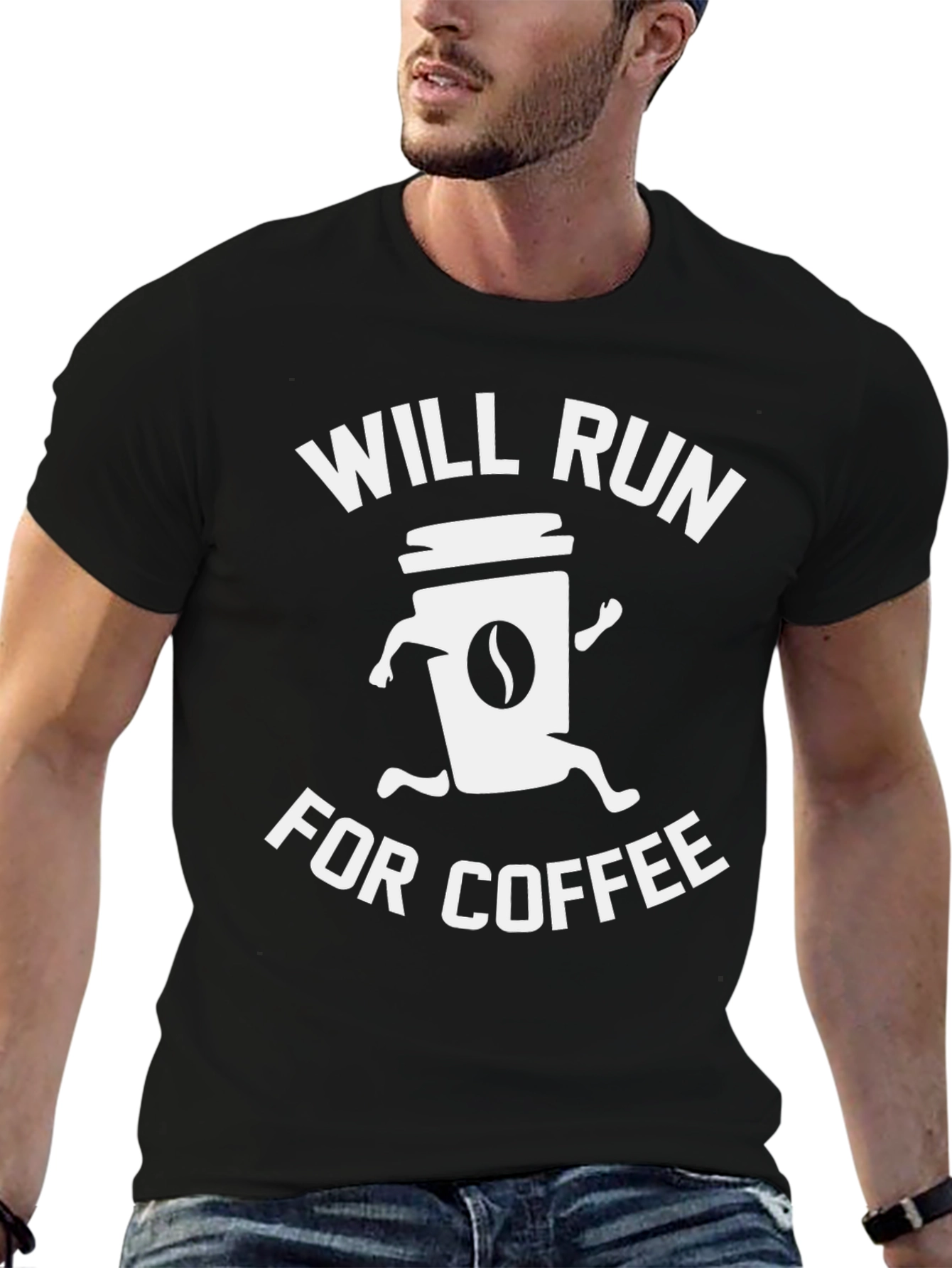 Will Run For Coffee Black Graphic Tee