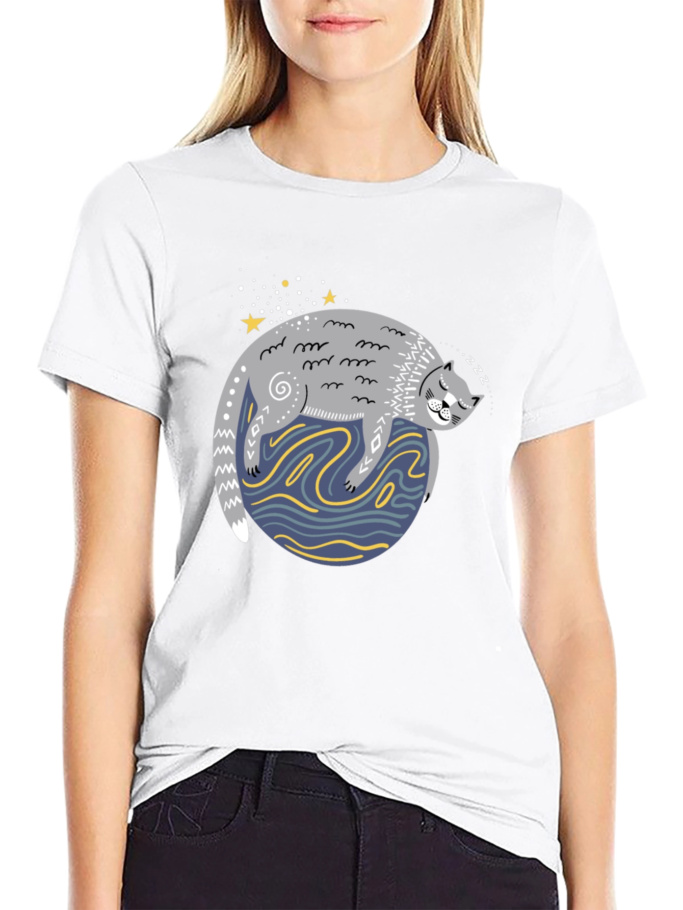 Sleepy Cat Graphic Tee - Comfy Unisex Black T-Shirt