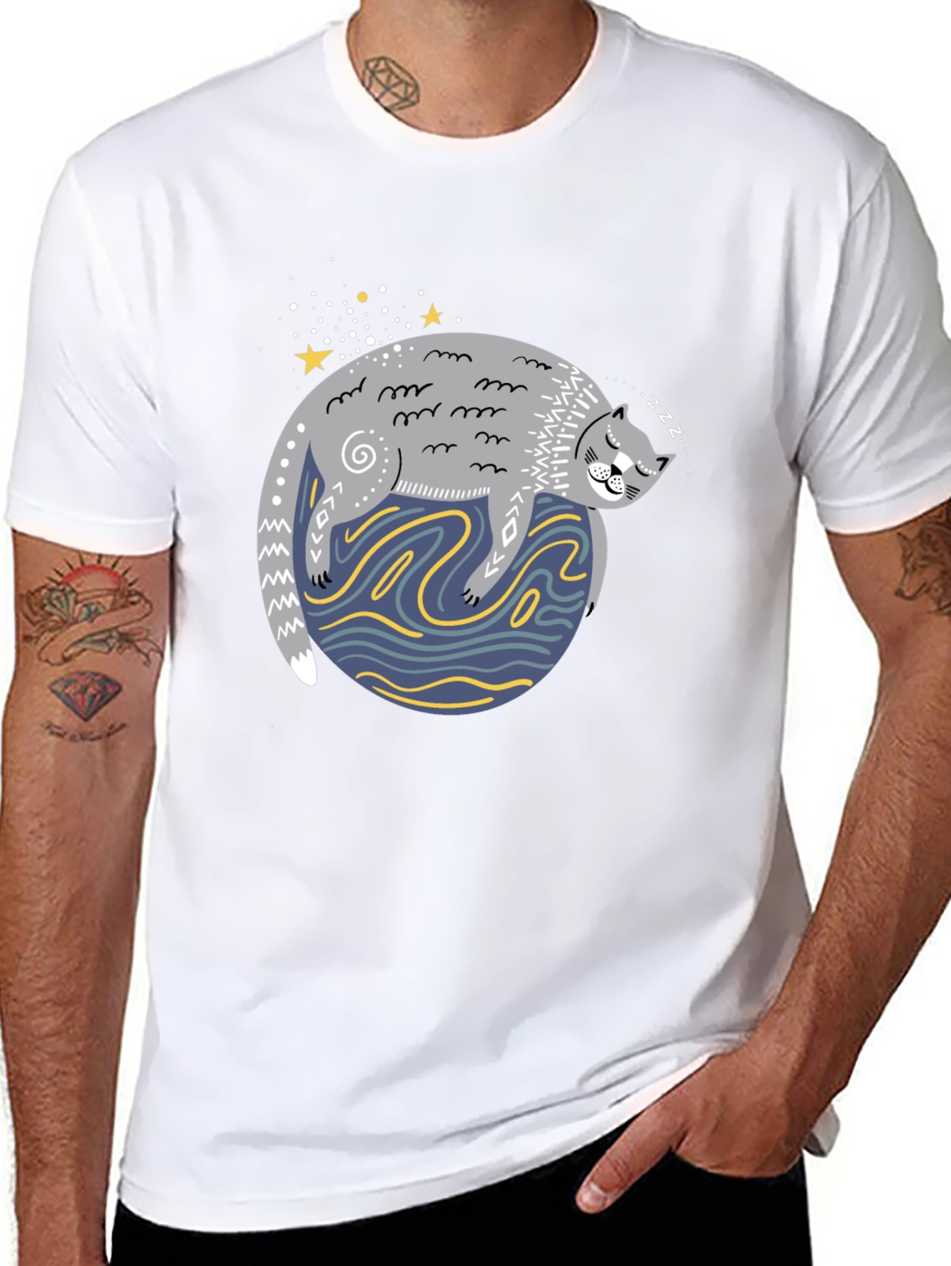 Sleepy Cat Graphic Tee - Comfy Unisex Black T-Shirt