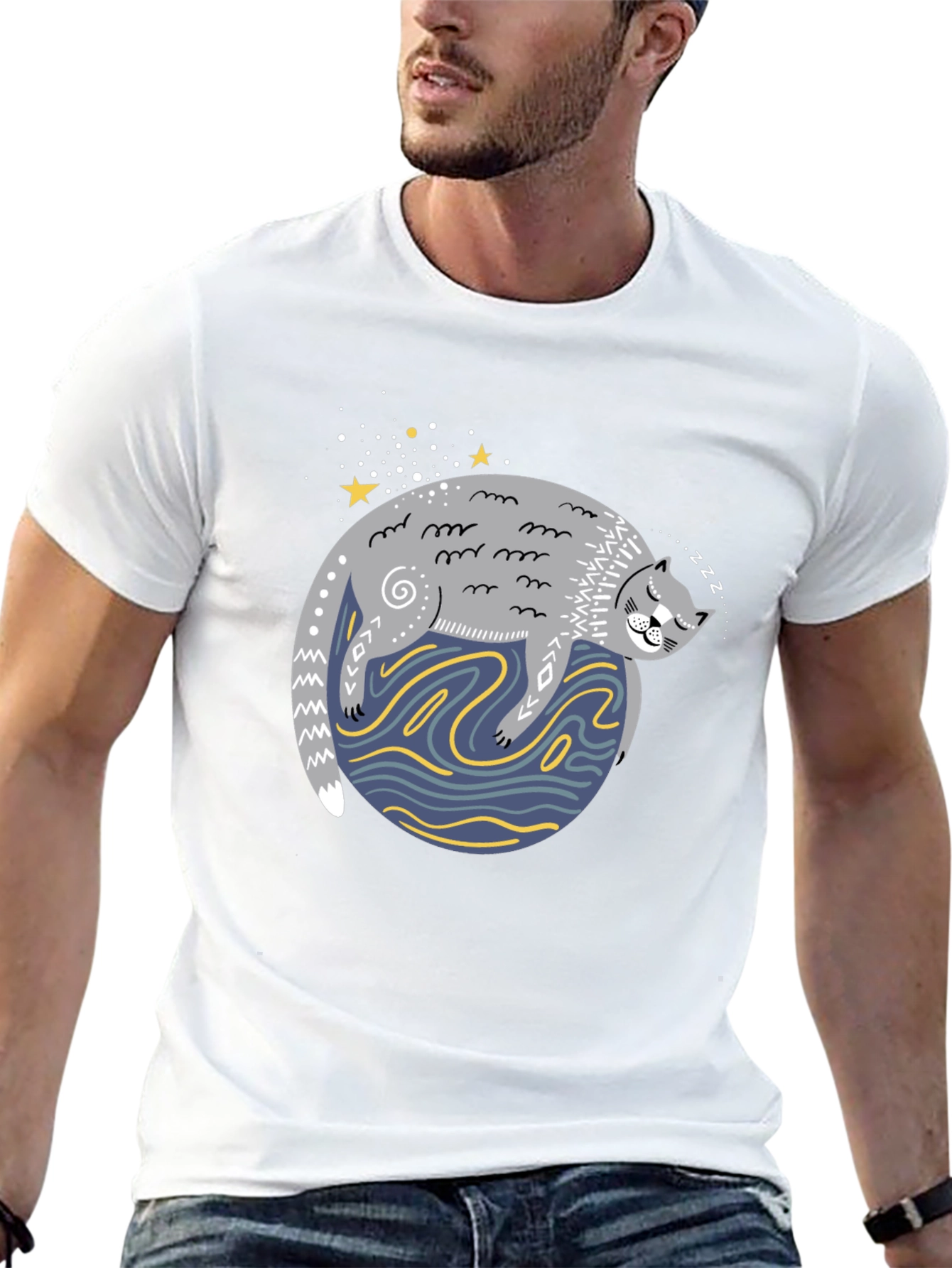 Sleepy Cat Graphic Tee - Comfy Unisex Black T-Shirt