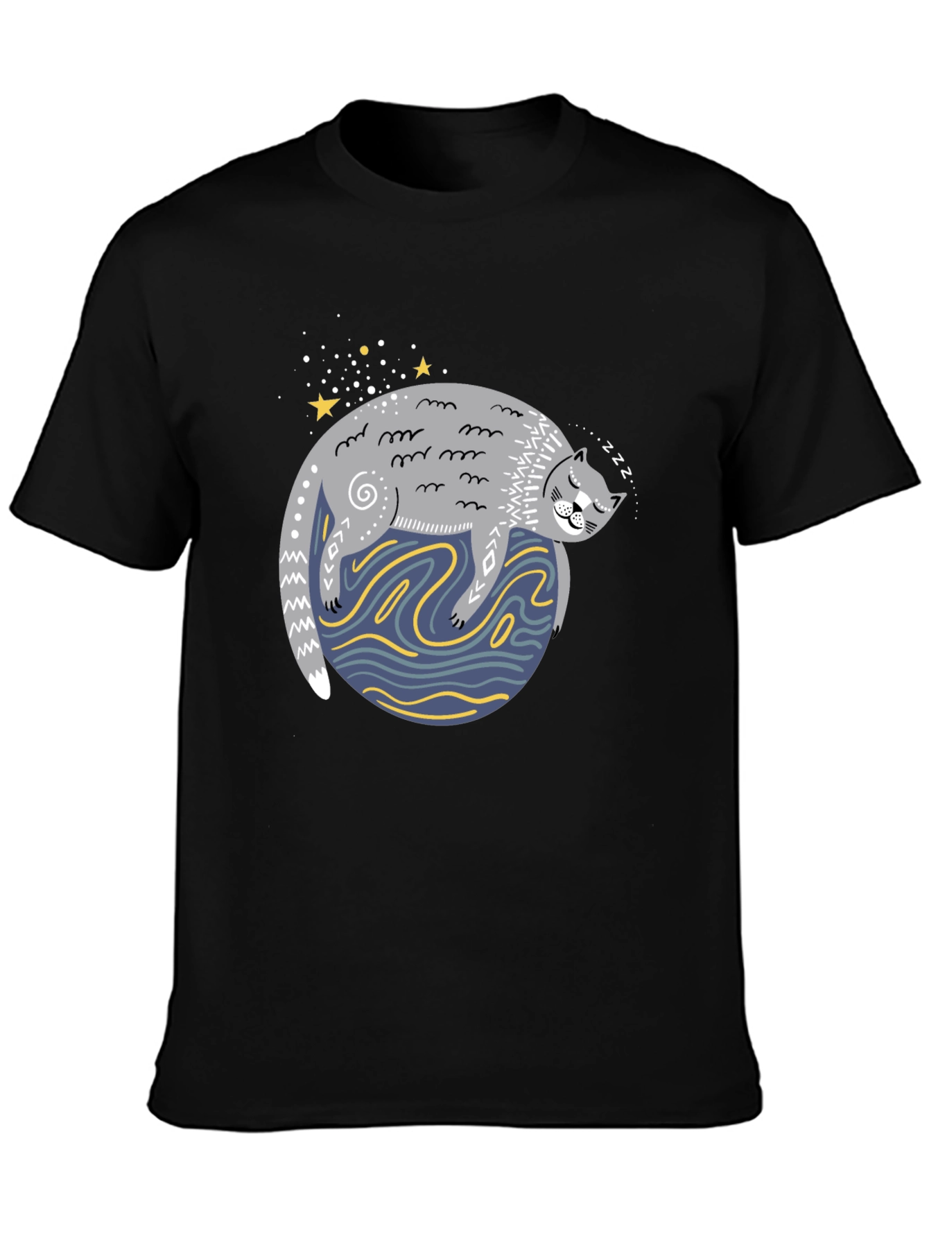 Sleepy Cat Graphic Tee - Comfy Unisex Black T-Shirt