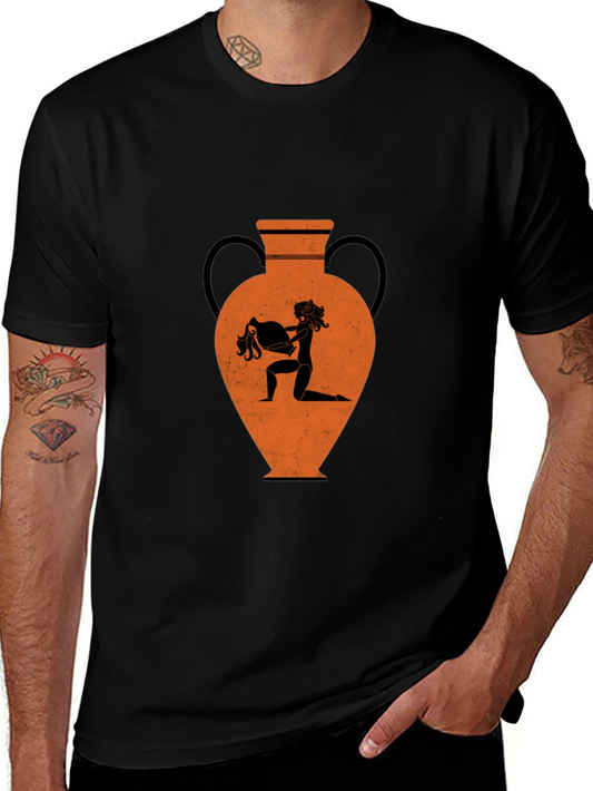 Greek Vase Graphic Tee - Black Cotton T-Shirt