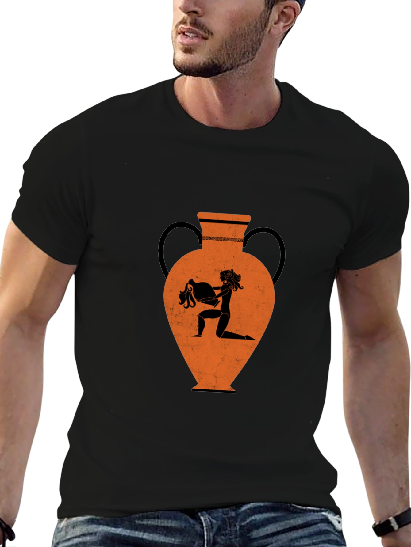 Greek Vase Graphic Tee - Black Cotton T-Shirt