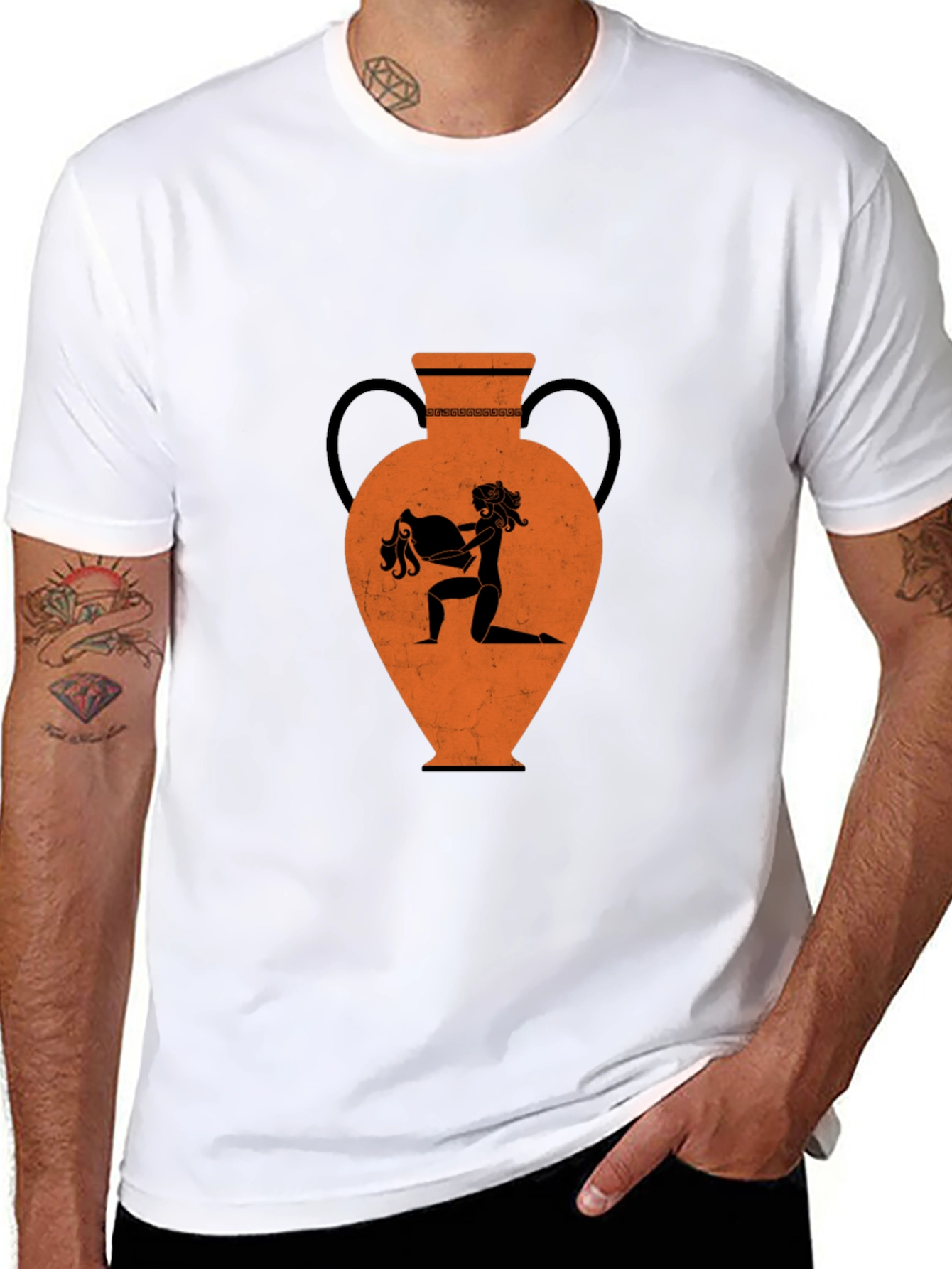 Greek Vase Graphic Tee - Black Cotton T-Shirt