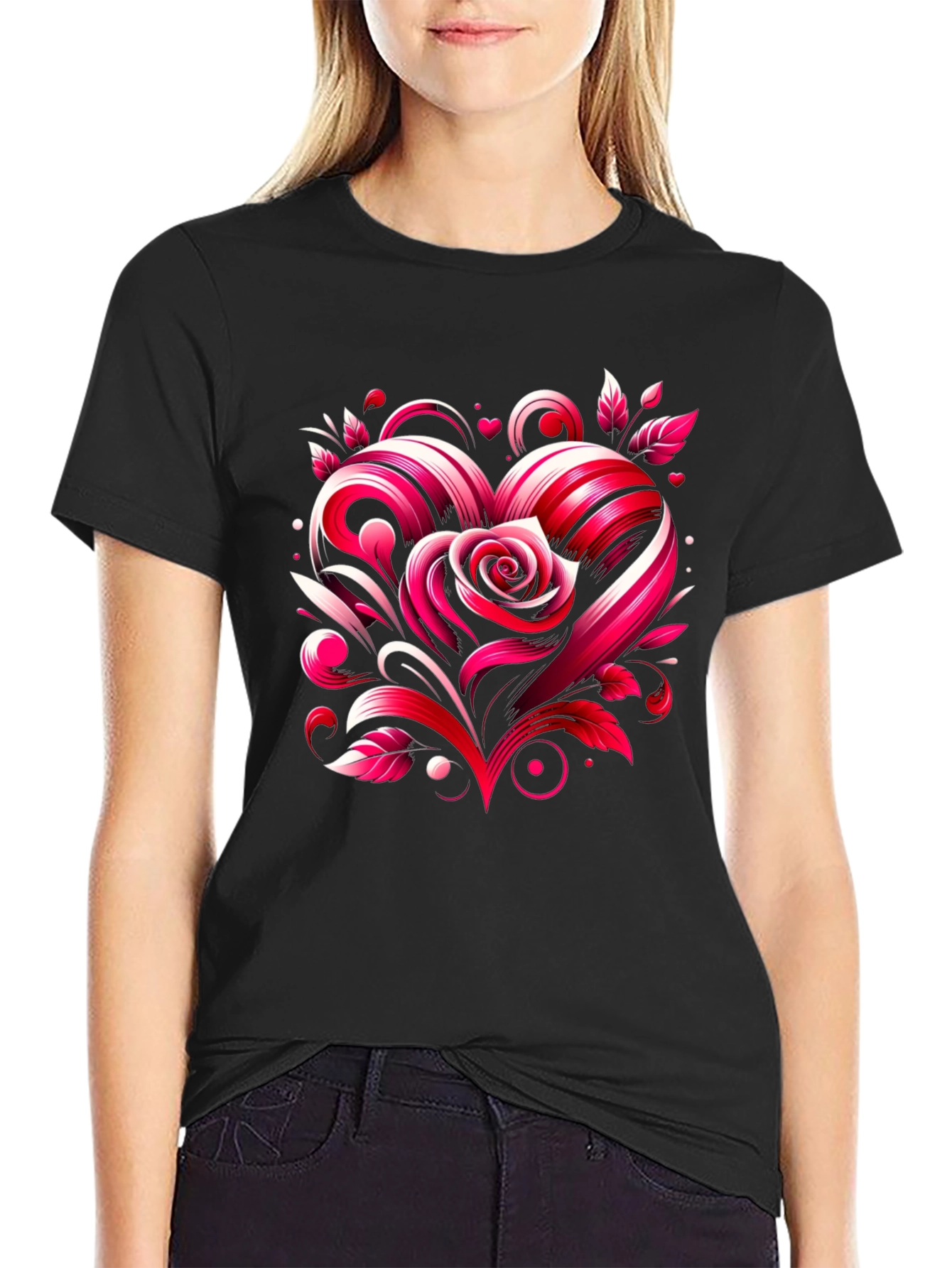 Heart Rose Graphic Tee - Valentines Day Shirt