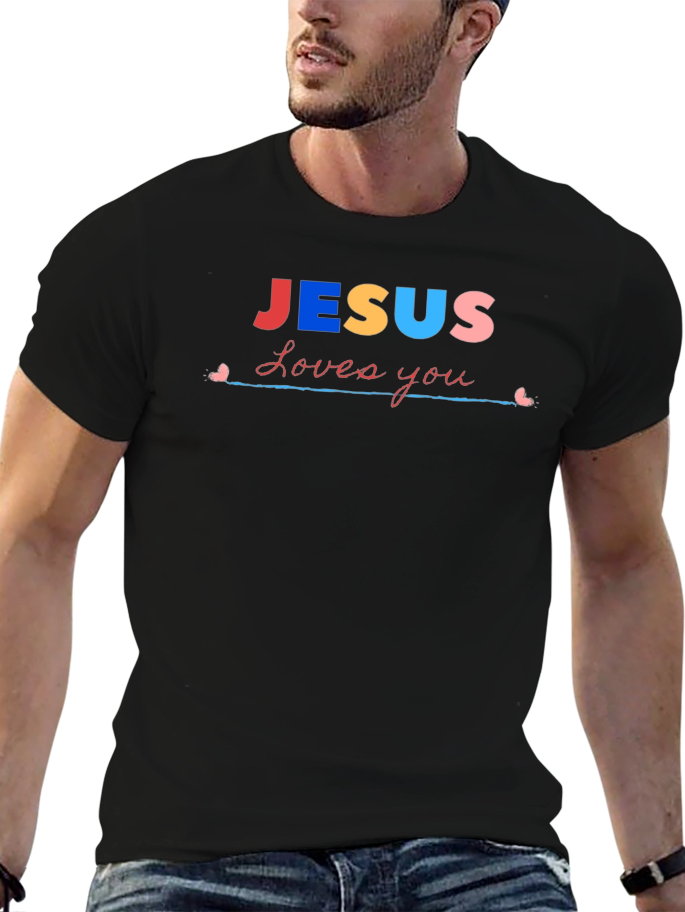 Jesus Loves You Graphic T-Shirt - Black