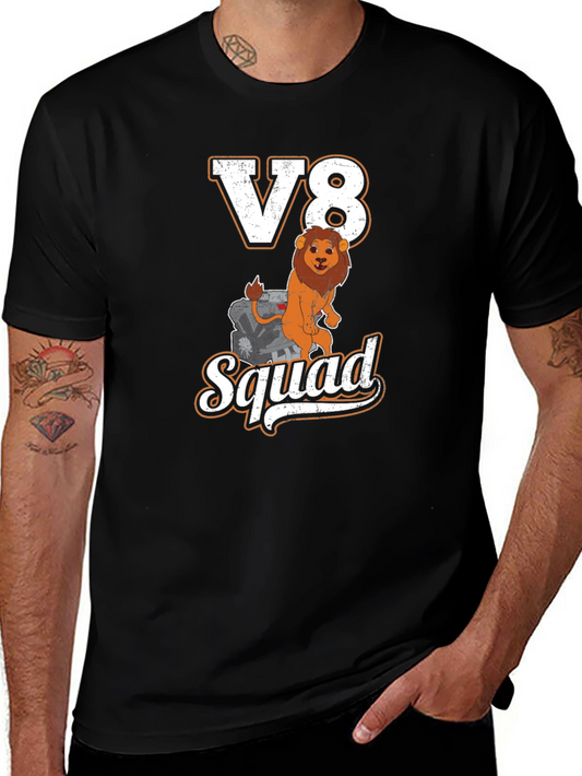 V8 Squad Lion Graphic Tee - Cool Car Enthusiast Apparel