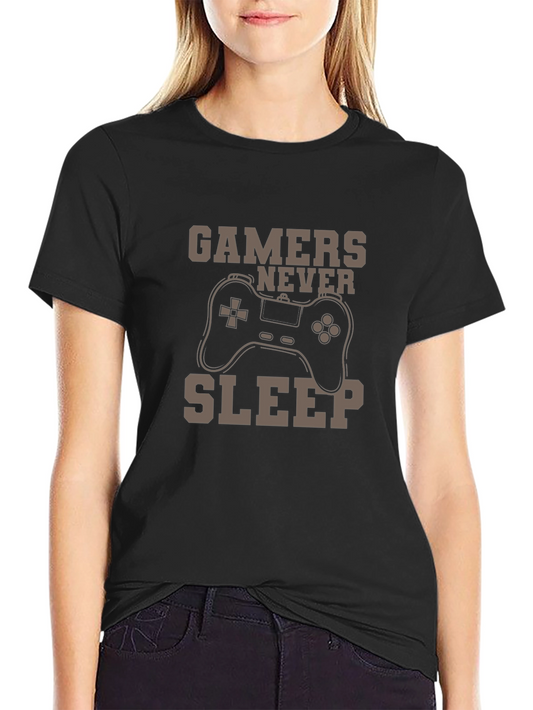 Gamers Never Sleep T-Shirt - Black Cotton Graphic Tee