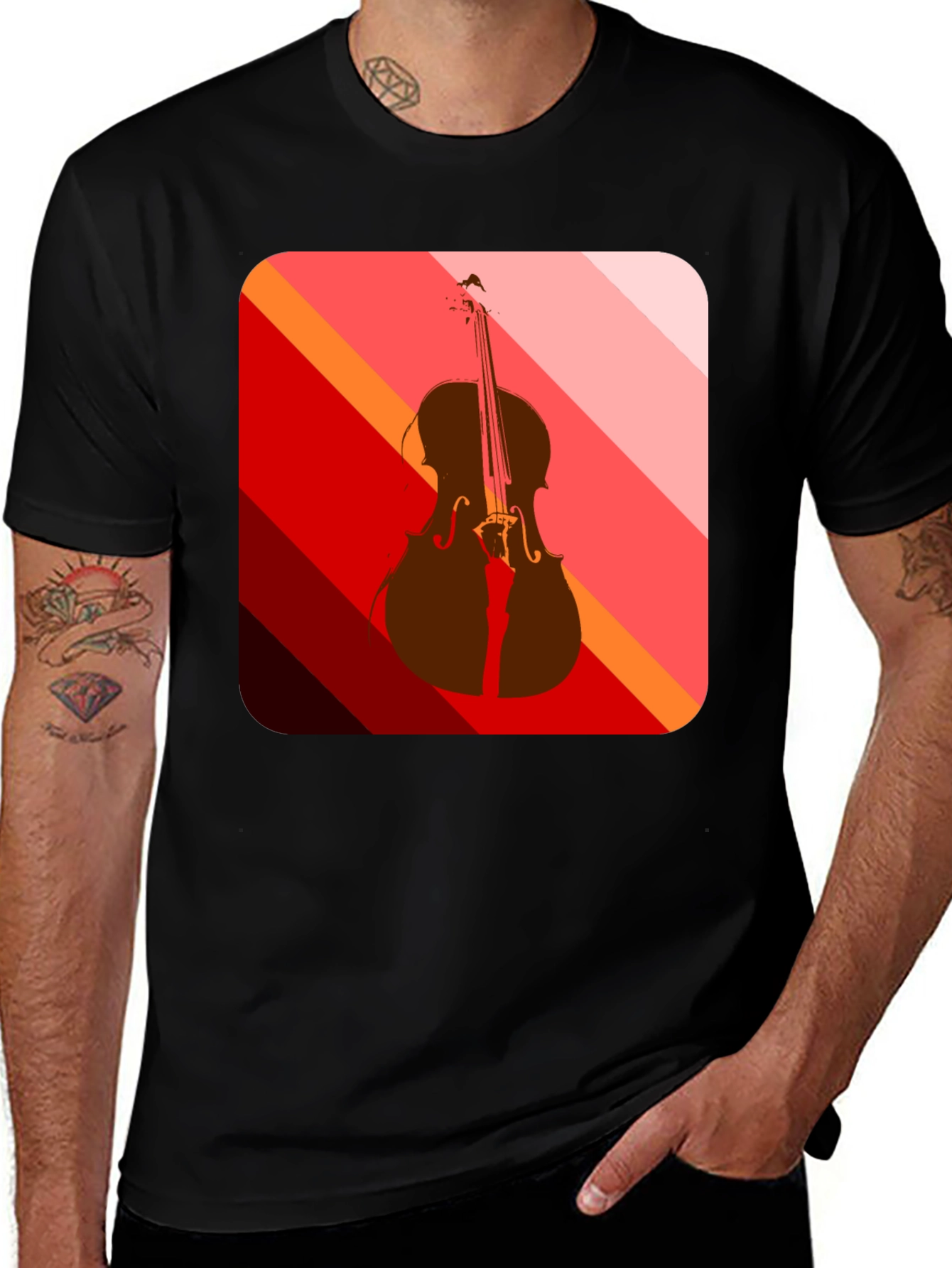 Abstract Cello Graphic Tee - Black