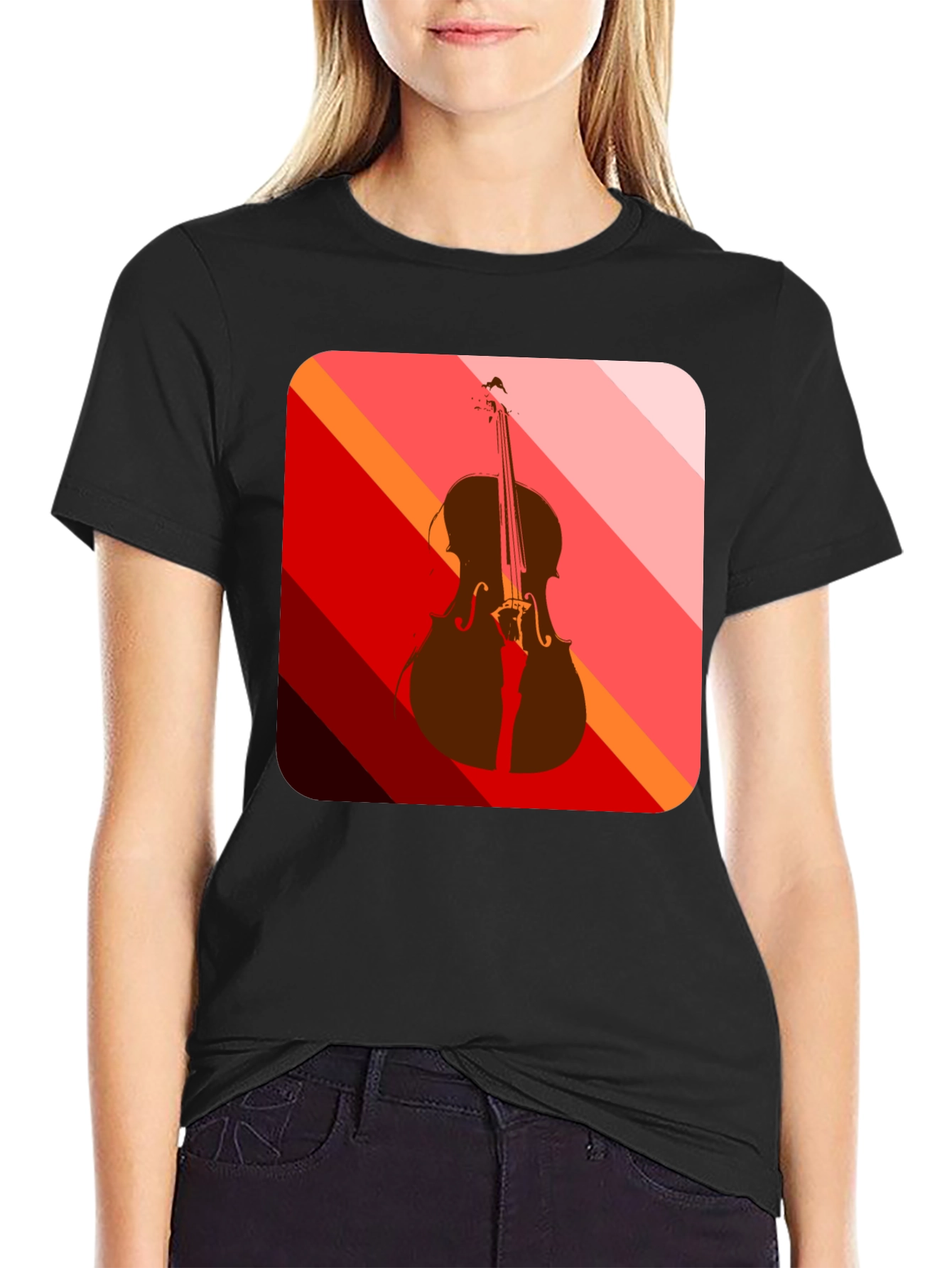 Abstract Cello Graphic Tee - Black
