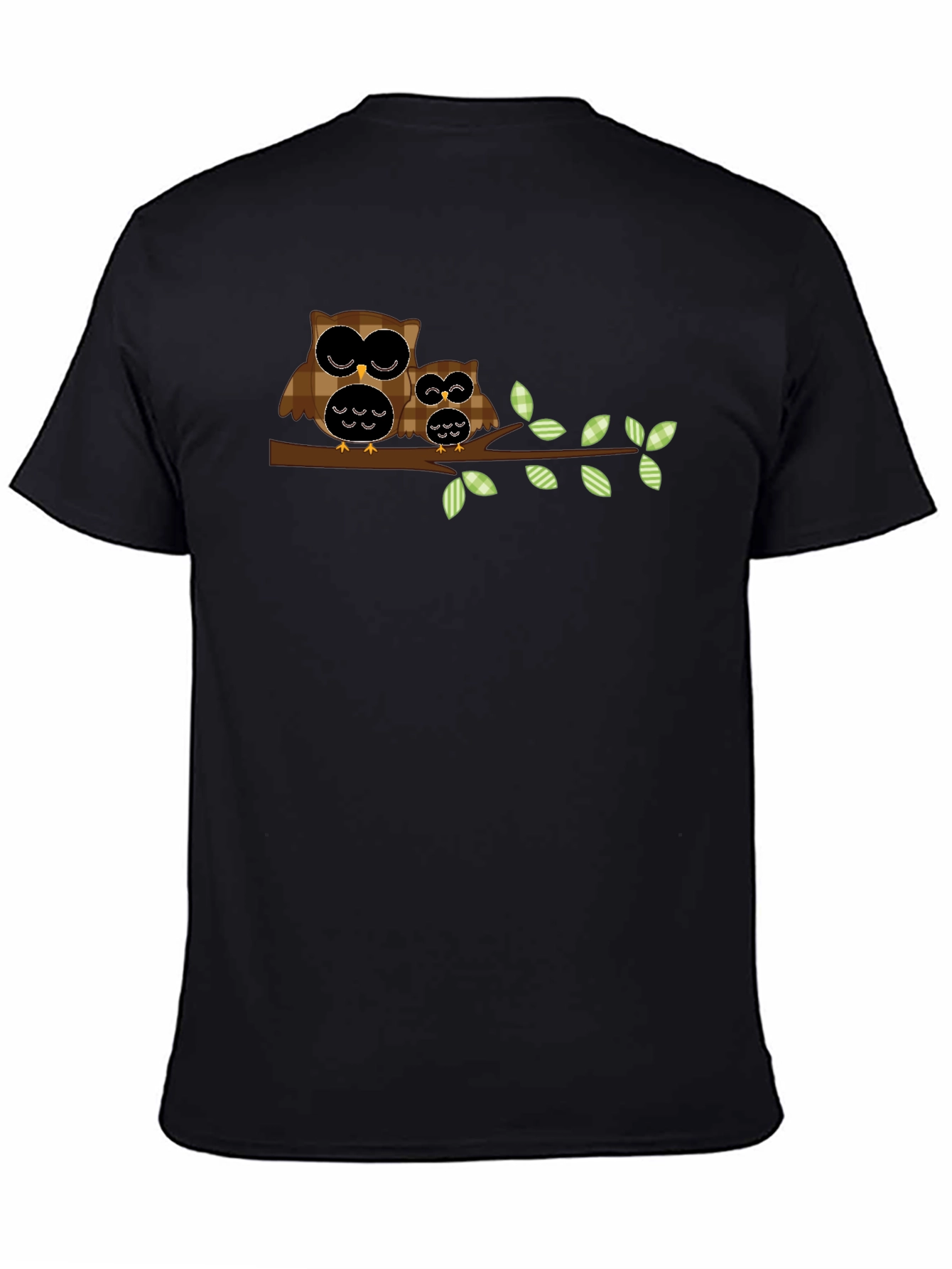 Owl Family Tree Branch Black T-Shirt