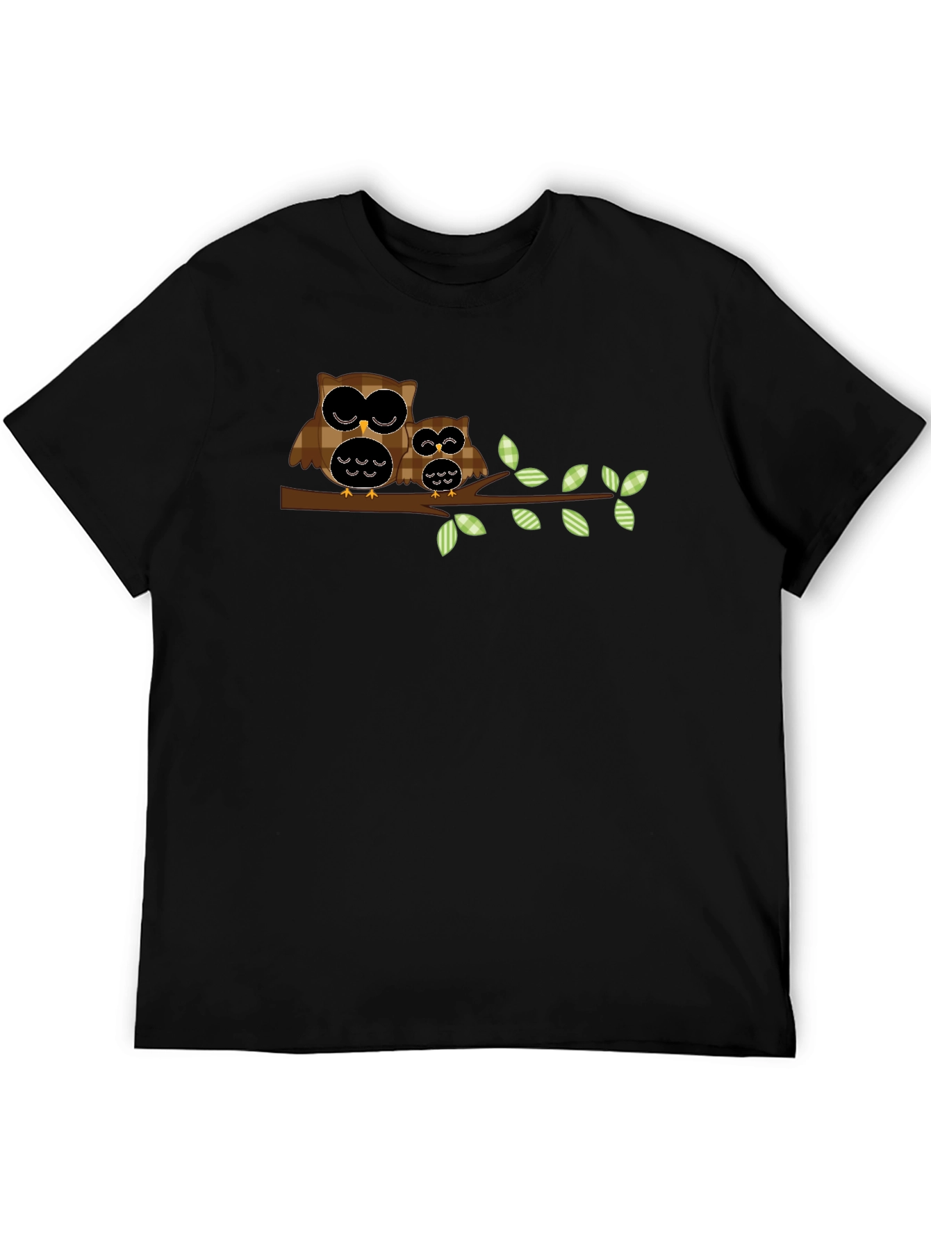 Owl Family Tree Branch Black T-Shirt
