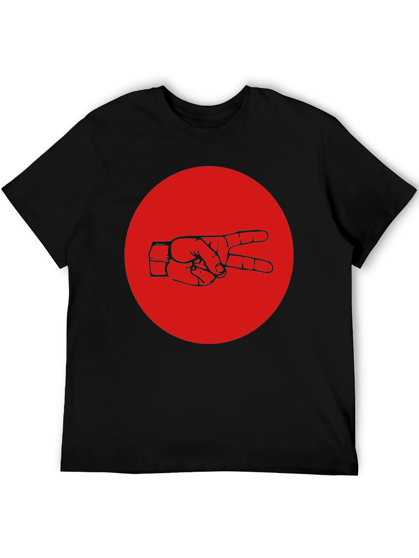 Peace Sign Graphic Tee - Black Cotton Crew Neck