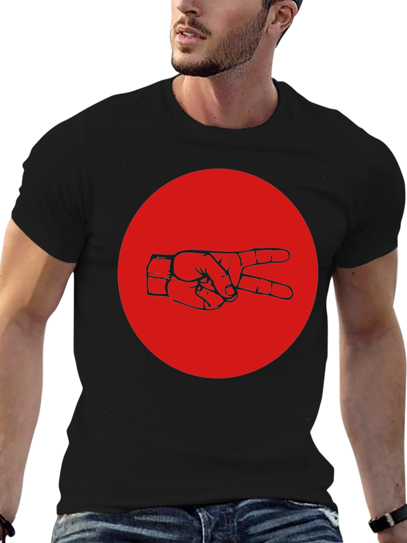 Peace Sign Graphic Tee - Black Cotton Crew Neck