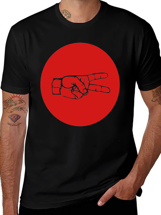 Peace Sign Graphic Tee - Black Cotton Crew Neck
