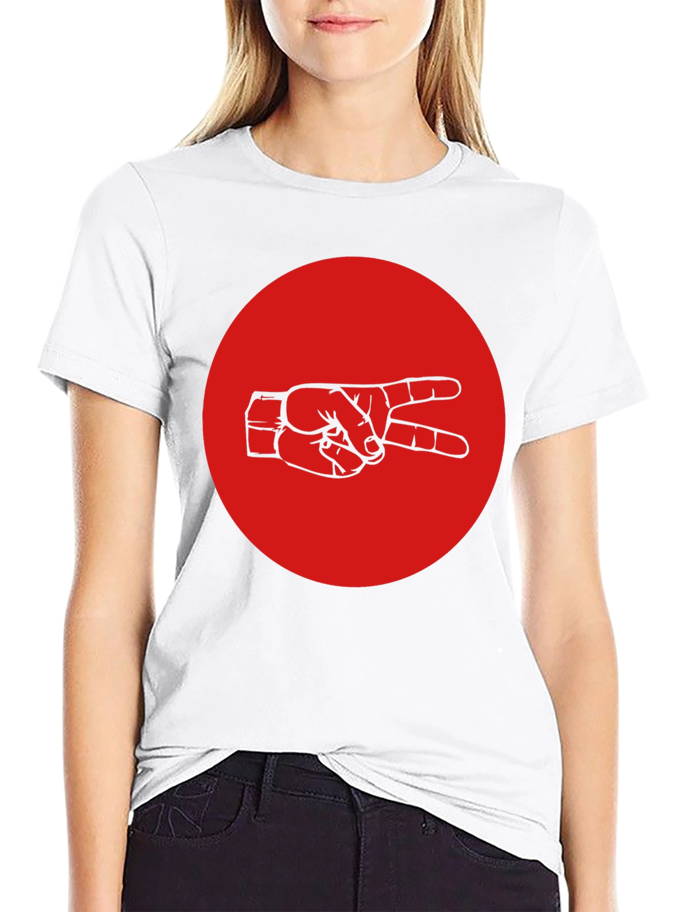 Peace Sign Graphic Tee - Black Cotton Crew Neck