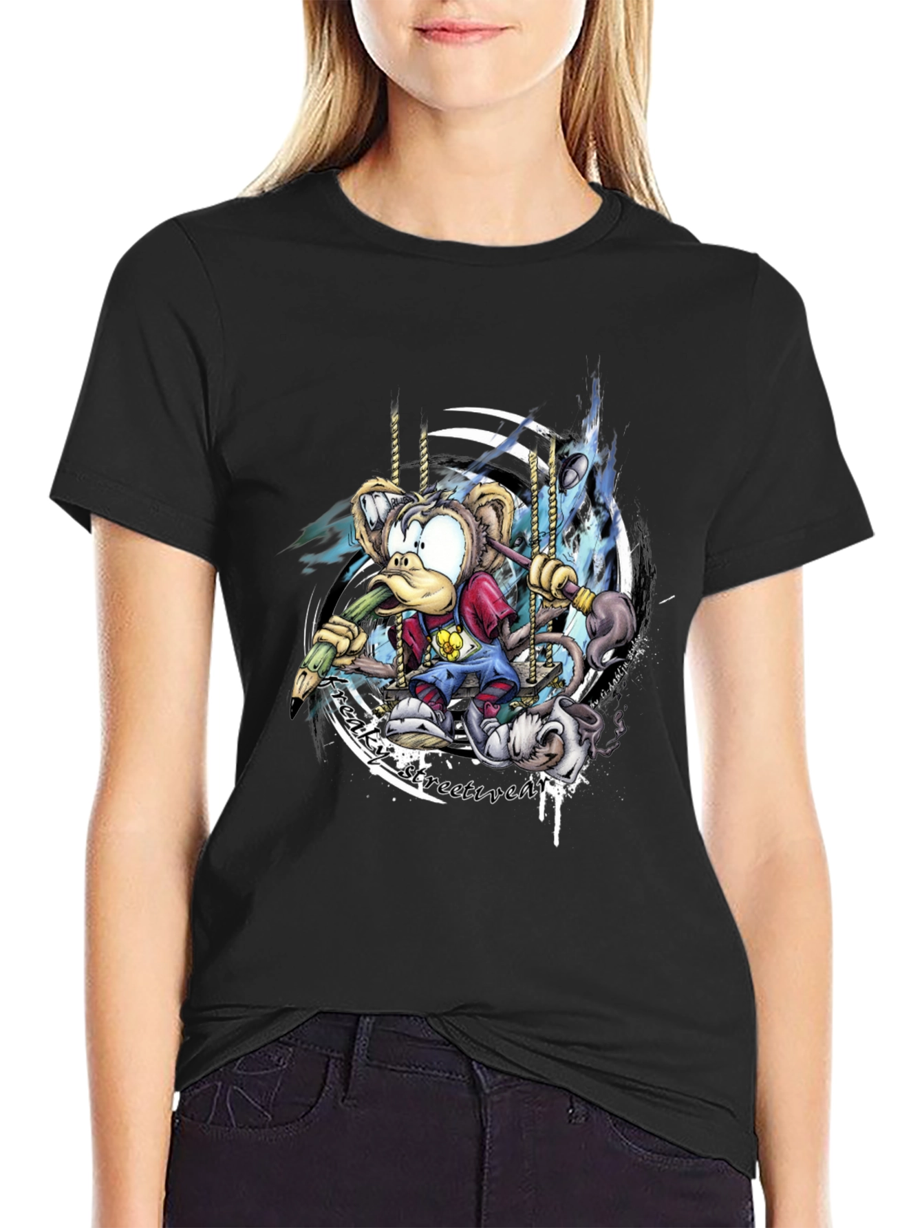 Cartoon Monkey Graphic T-Shirt