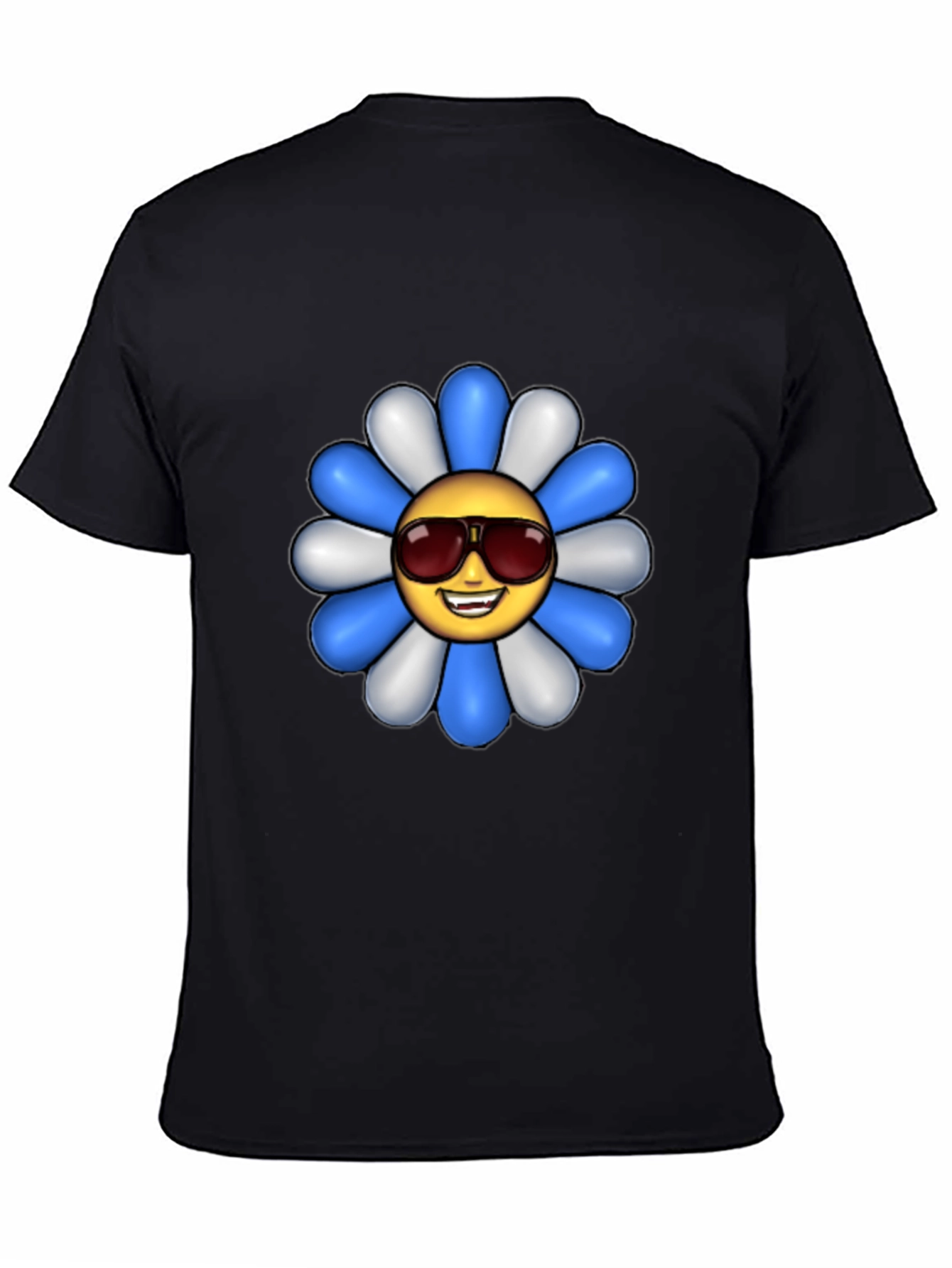 Cool Flower Emoji Graphic Tee - Black Cotton Shirt