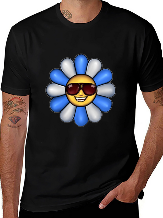 Cool Flower Emoji Graphic Tee - Black Cotton Shirt