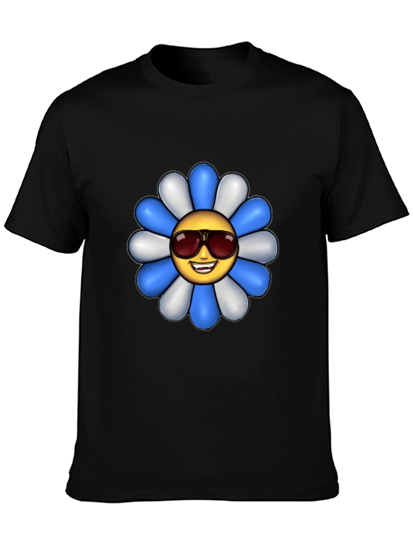 Cool Flower Emoji Graphic Tee - Black Cotton Shirt