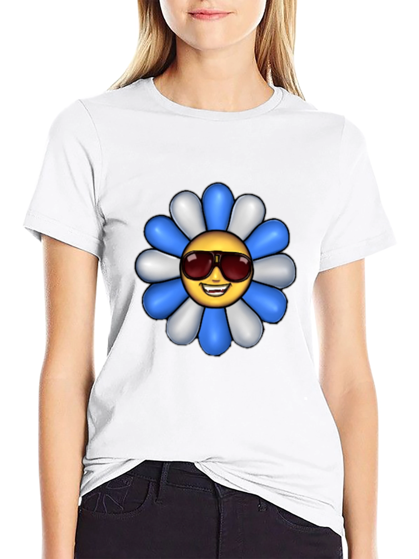 Cool Flower Emoji Graphic Tee - Black Cotton Shirt