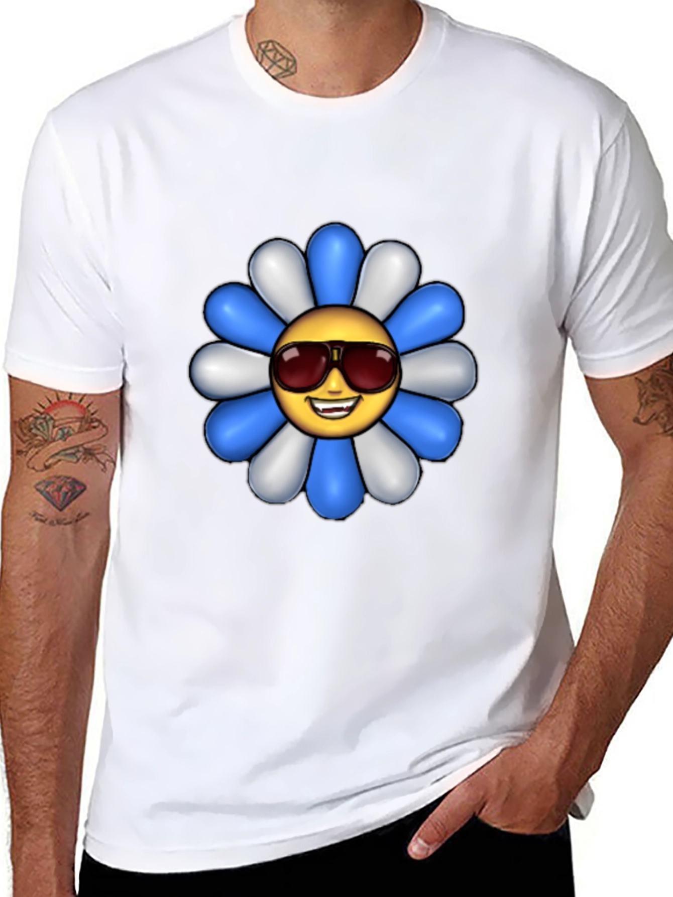 Cool Flower Emoji Graphic Tee - Black Cotton Shirt