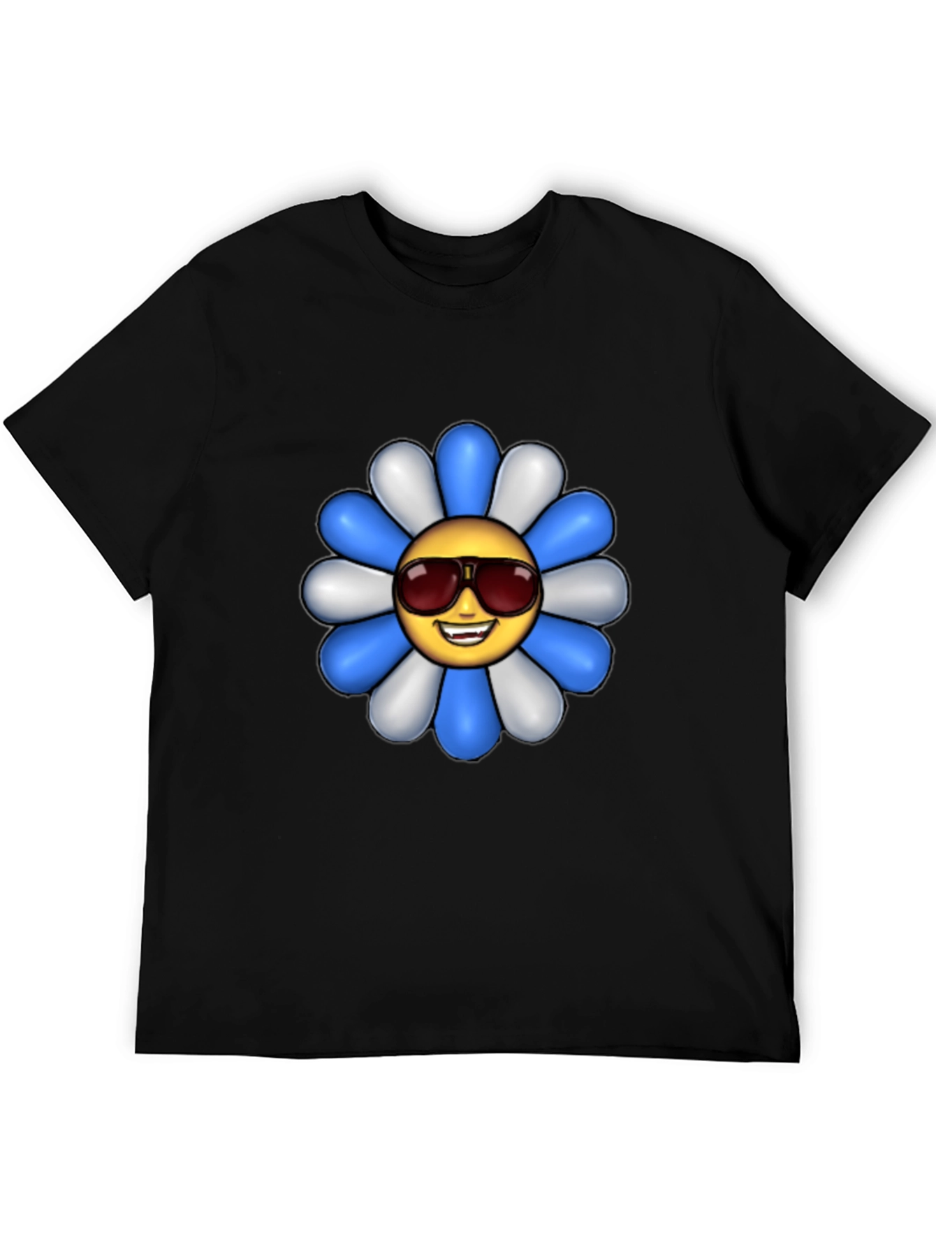 Cool Flower Emoji Graphic Tee - Black Cotton Shirt