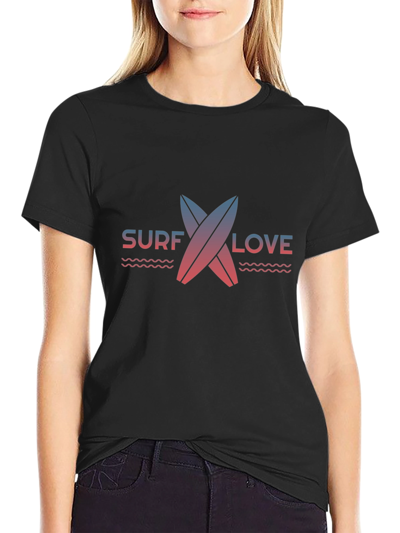 Surf Love Graphic Tee - Casual Black T-Shirt