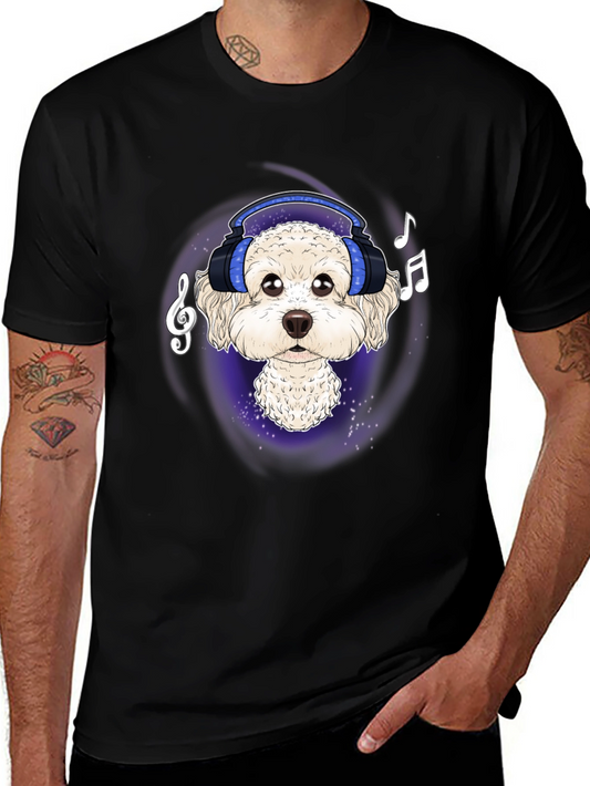 Dog DJ Graphic Tee - Stylish Black Cotton T-Shirt