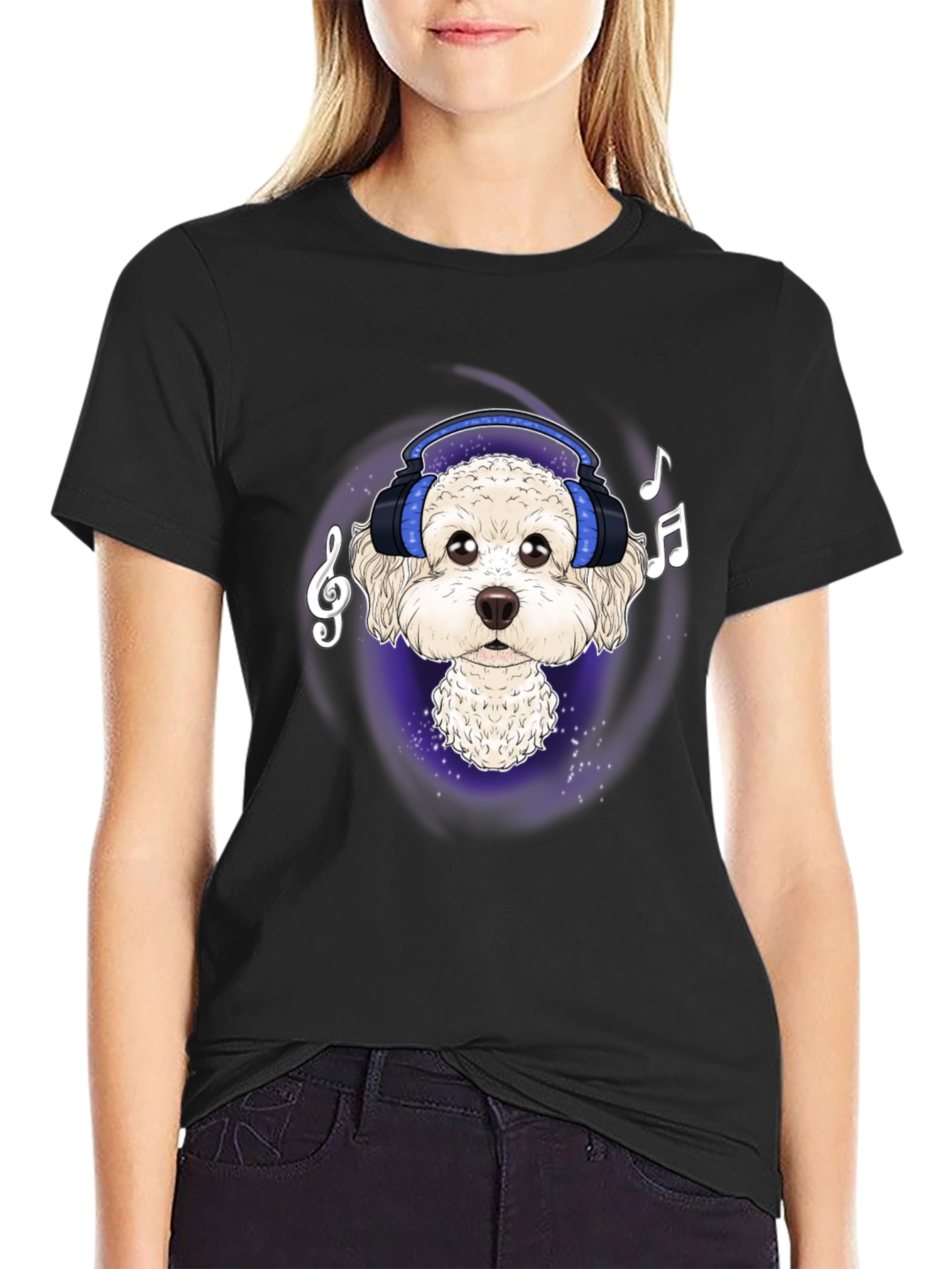 Dog DJ Graphic Tee - Stylish Black Cotton T-Shirt
