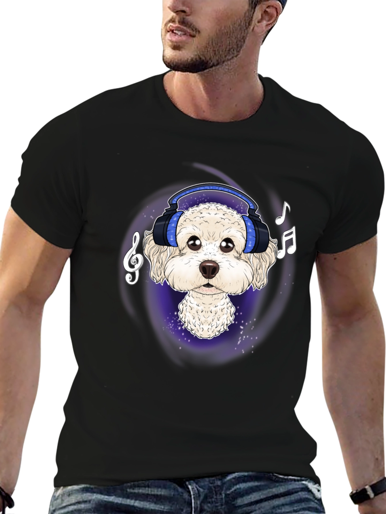 Dog DJ Graphic Tee - Stylish Black Cotton T-Shirt