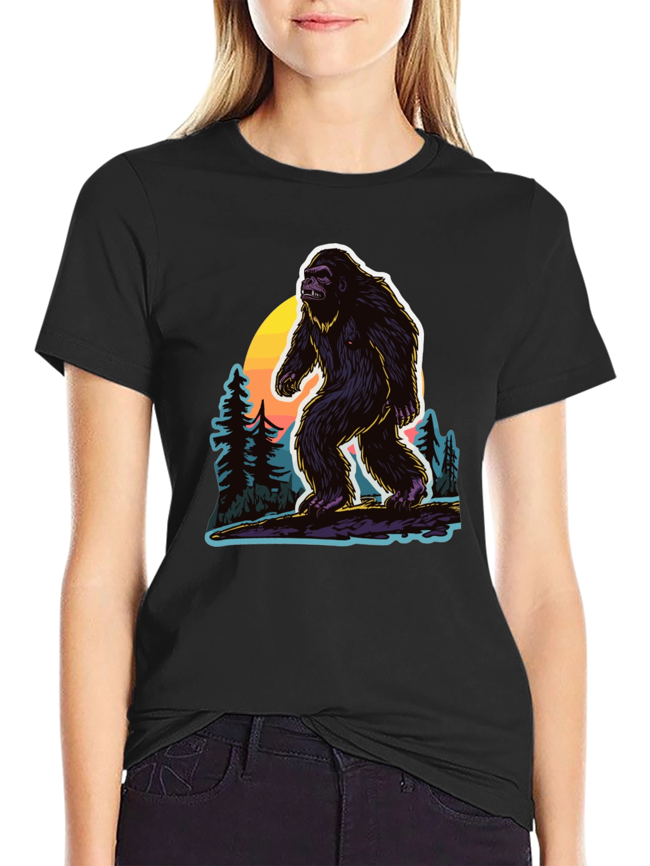Bigfoot Sunset Tee - Cryptid Adventure Shirt