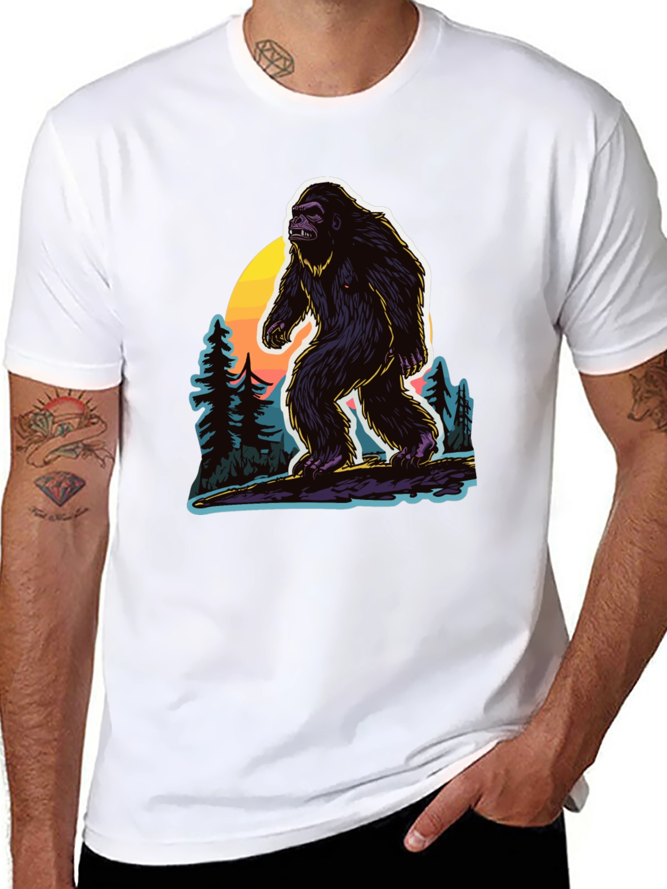 Bigfoot Sunset Tee - Cryptid Adventure Shirt