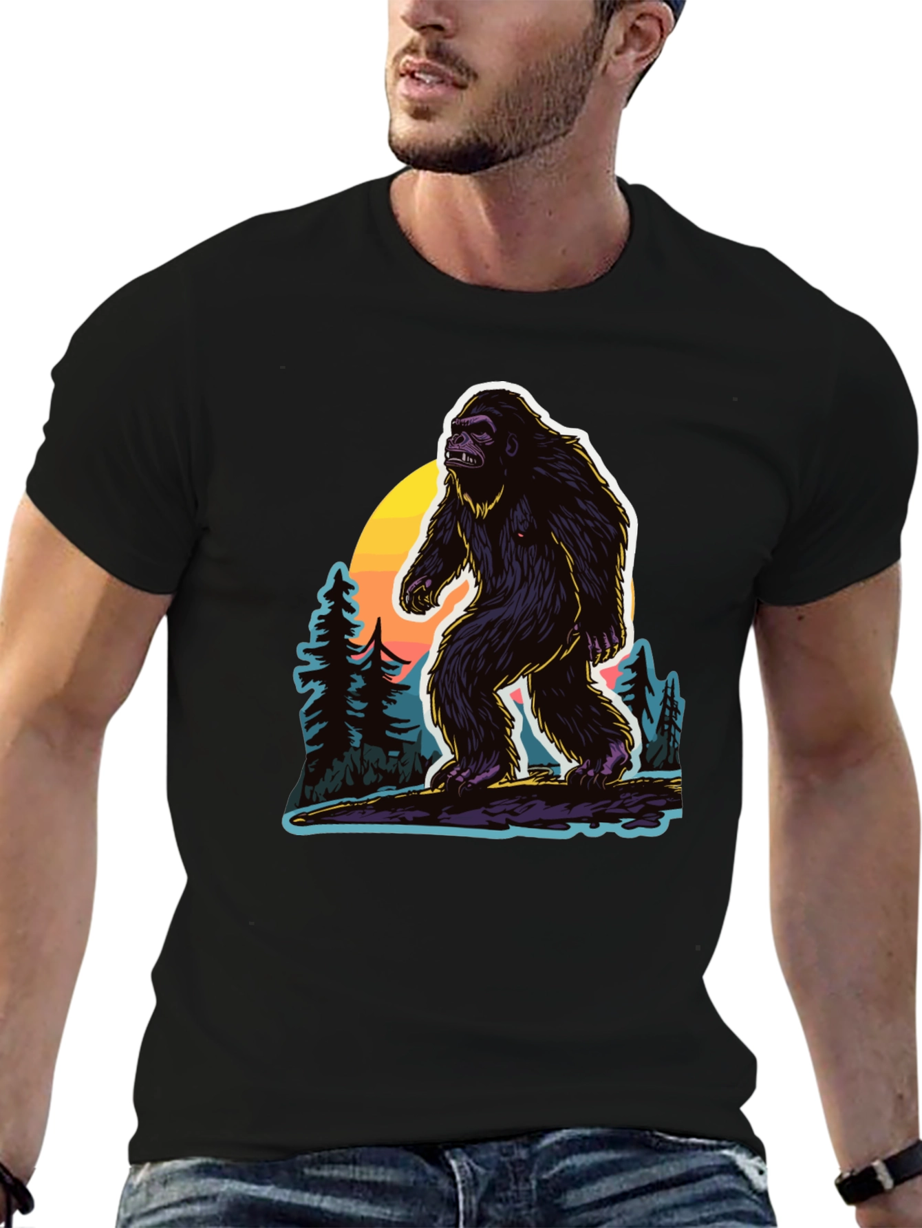Bigfoot Sunset Tee - Cryptid Adventure Shirt