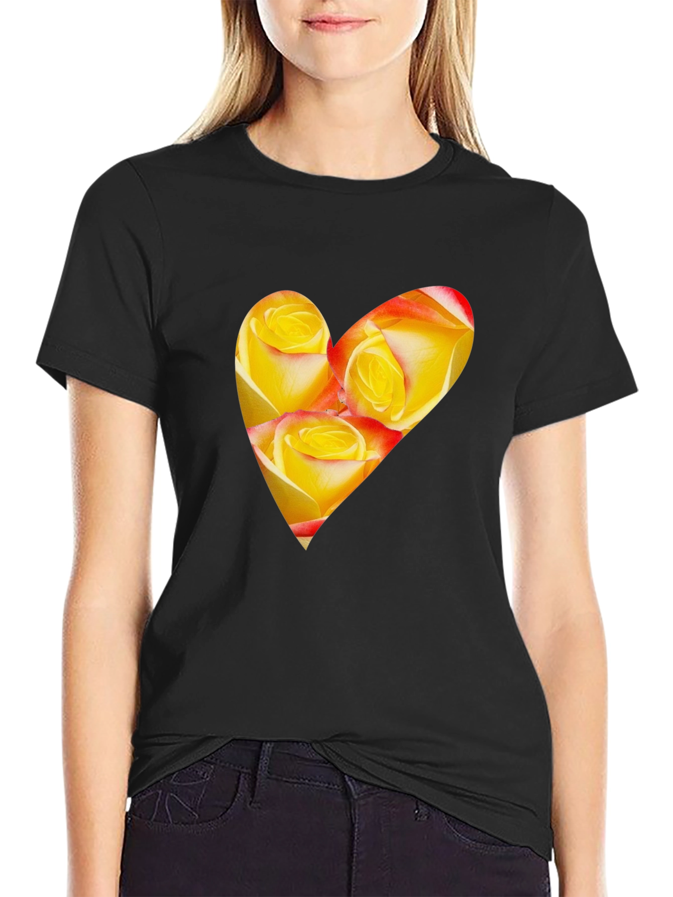 Heart Roses Black T-Shirt