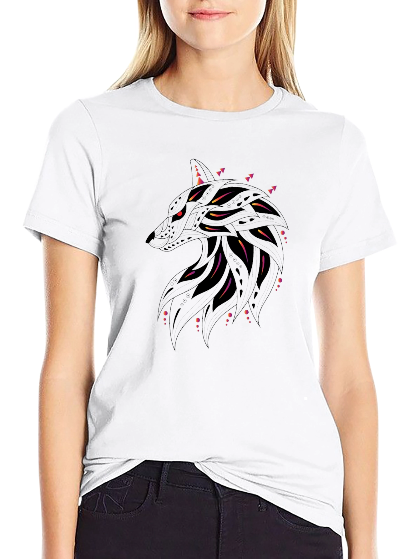 Abstract Wolf Graphic Black T-Shirt