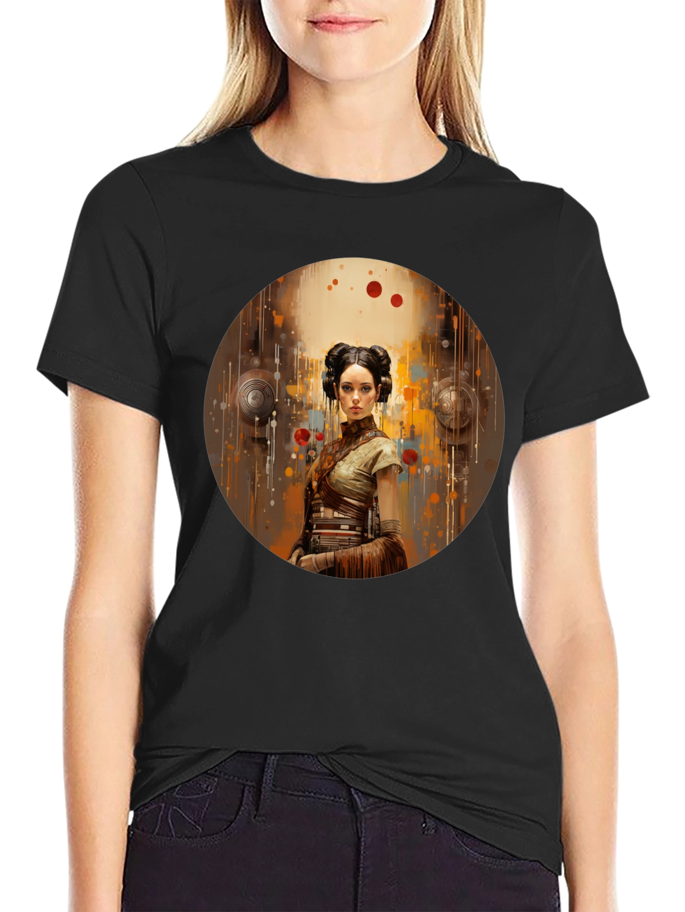 Sci-Fi Princess Graphic Tee - Soft Black Cotton Blend