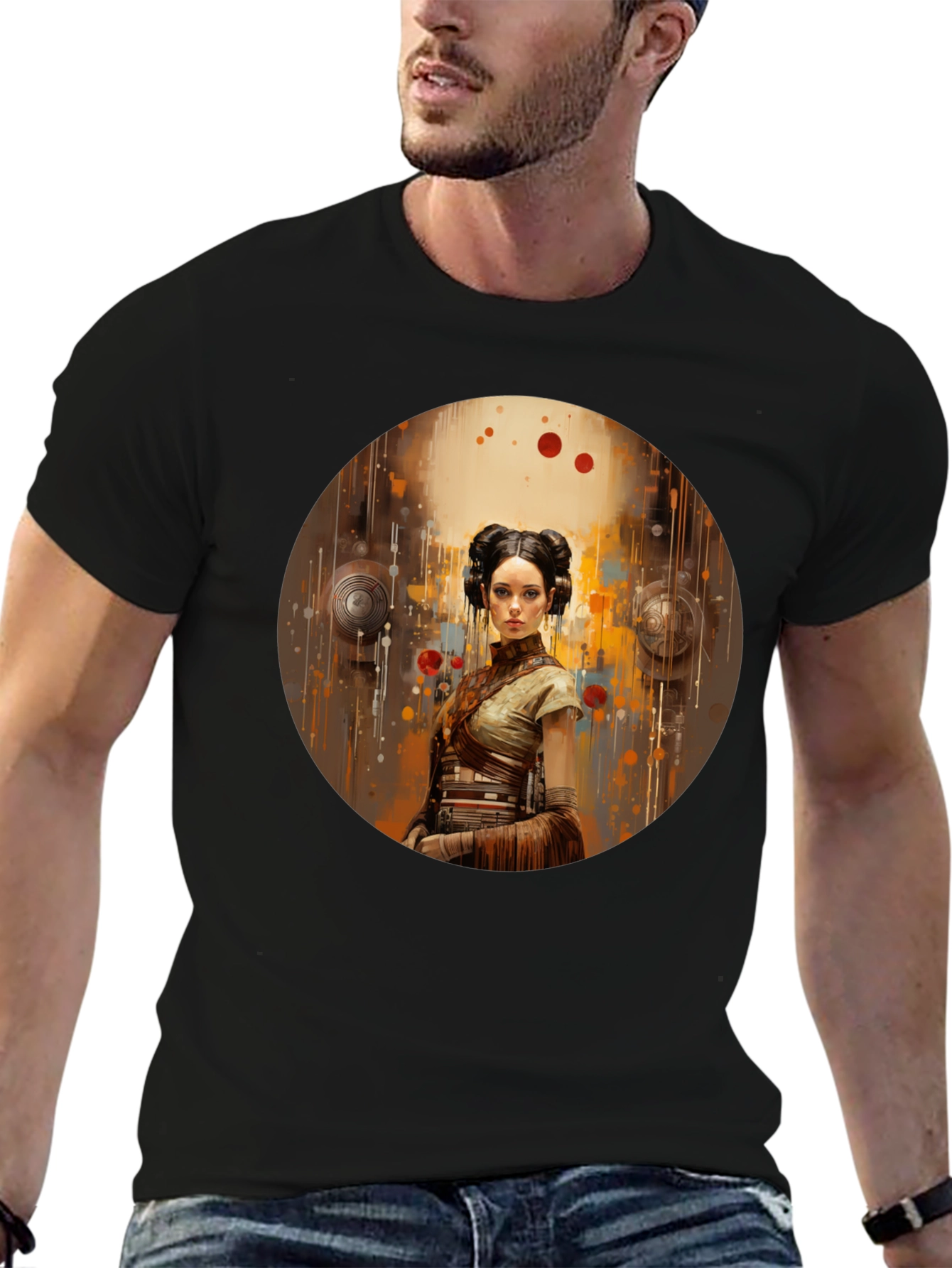 Sci-Fi Princess Graphic Tee - Soft Black Cotton Blend