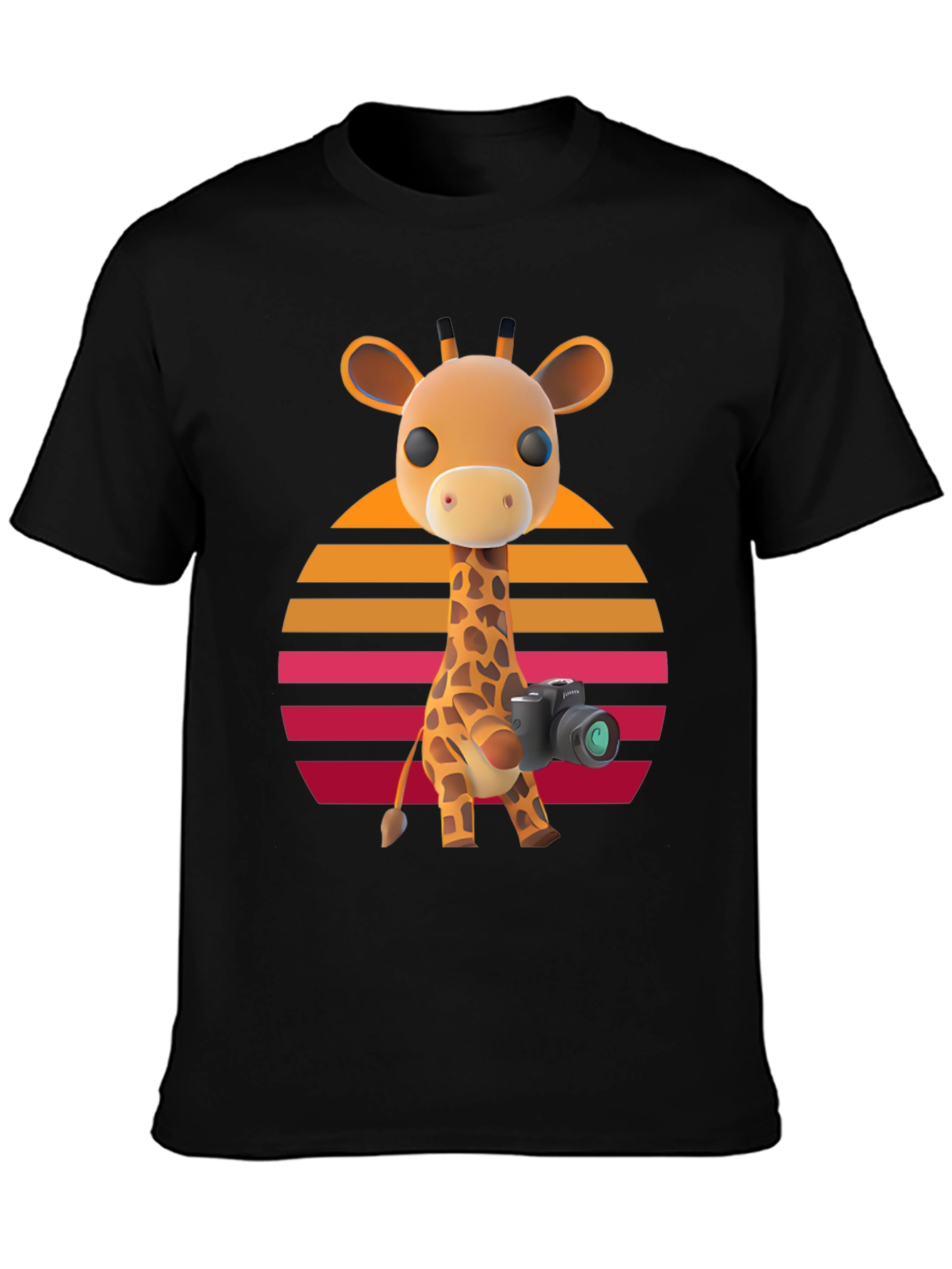 Giraffe Photographer T-Shirt - Sunset Design