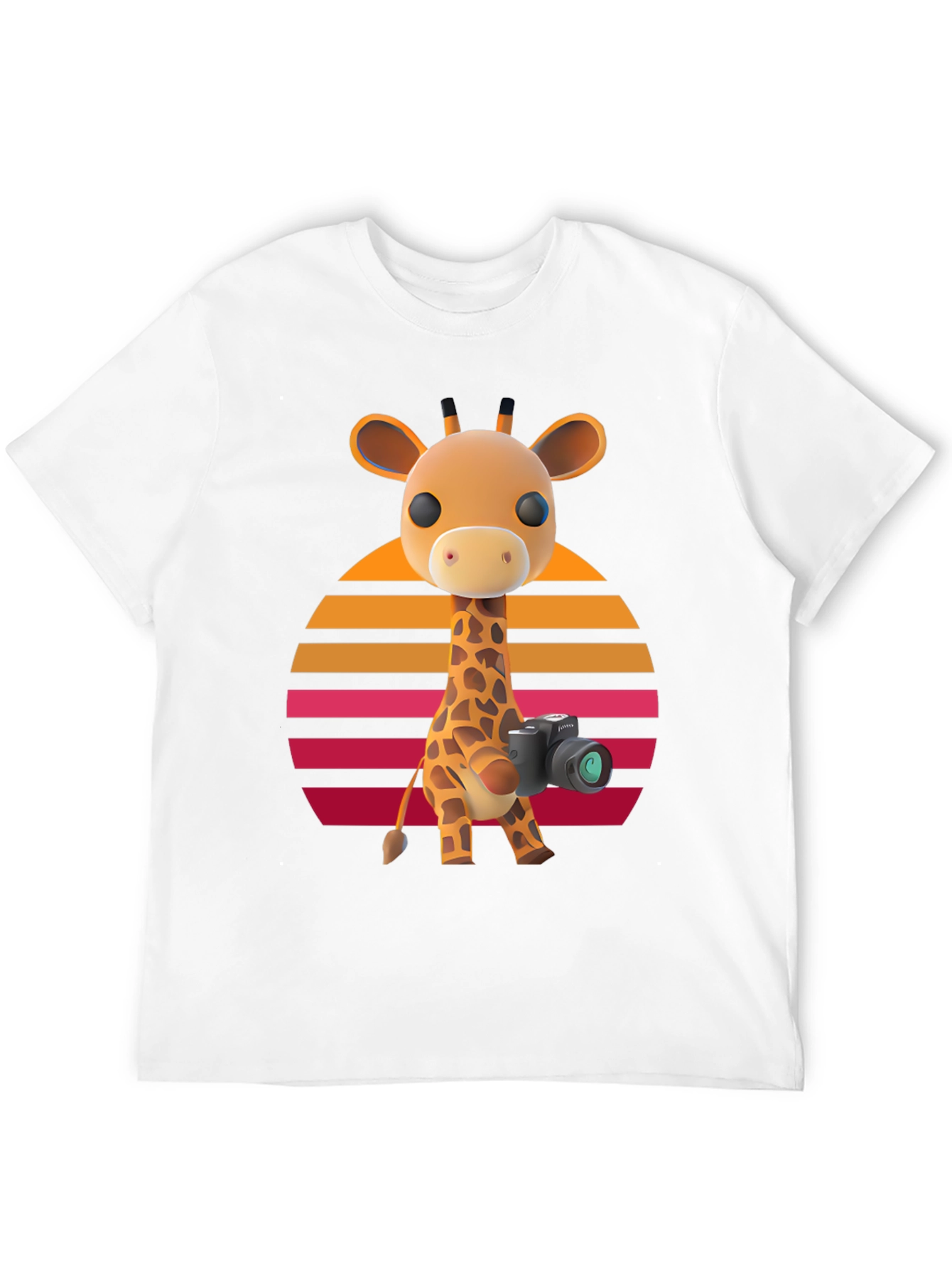Giraffe Photographer T-Shirt - Sunset Design