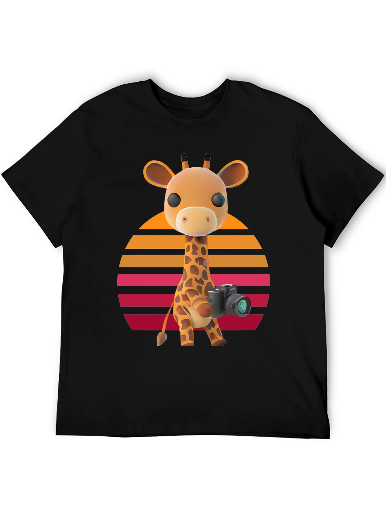 Giraffe Photographer T-Shirt - Sunset Design