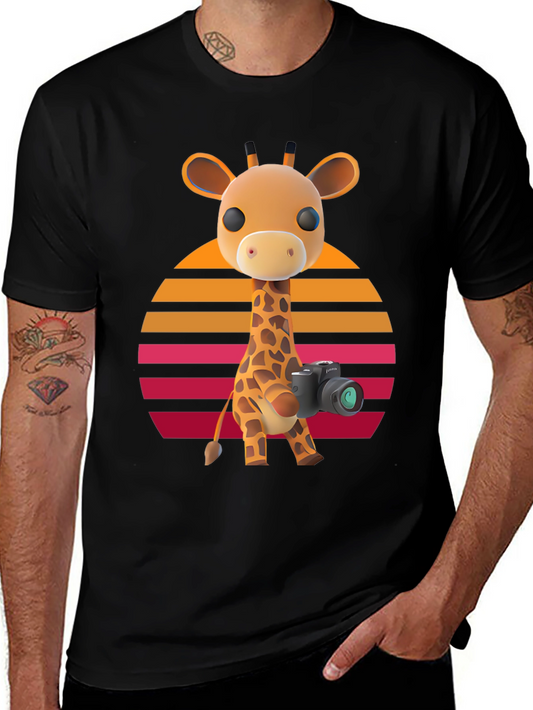 Giraffe Photographer T-Shirt - Sunset Design