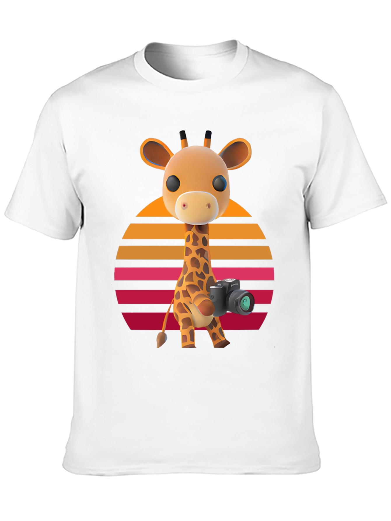 Giraffe Photographer T-Shirt - Sunset Design