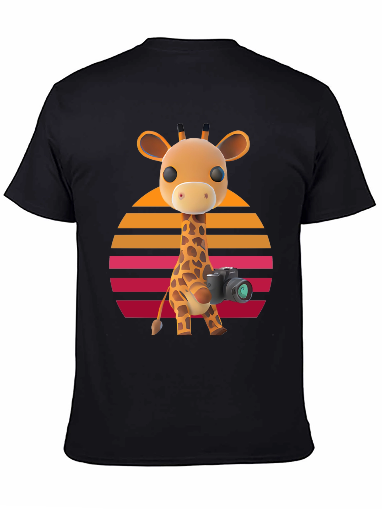 Giraffe Photographer T-Shirt - Sunset Design