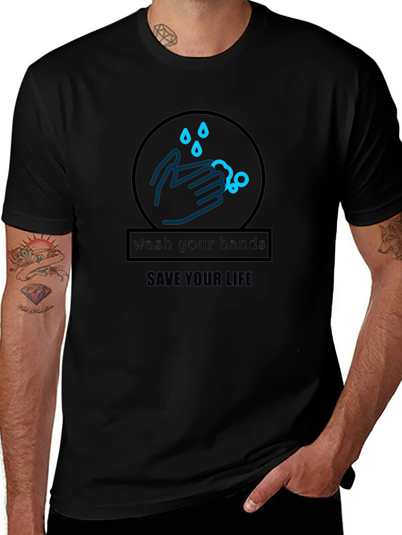 Wash Your Hands Save Your Life Black T-Shirt
